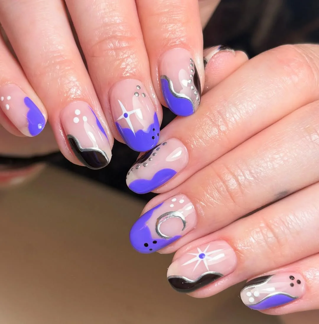 June Nails Ideas 2026 Purple Abstract Nails