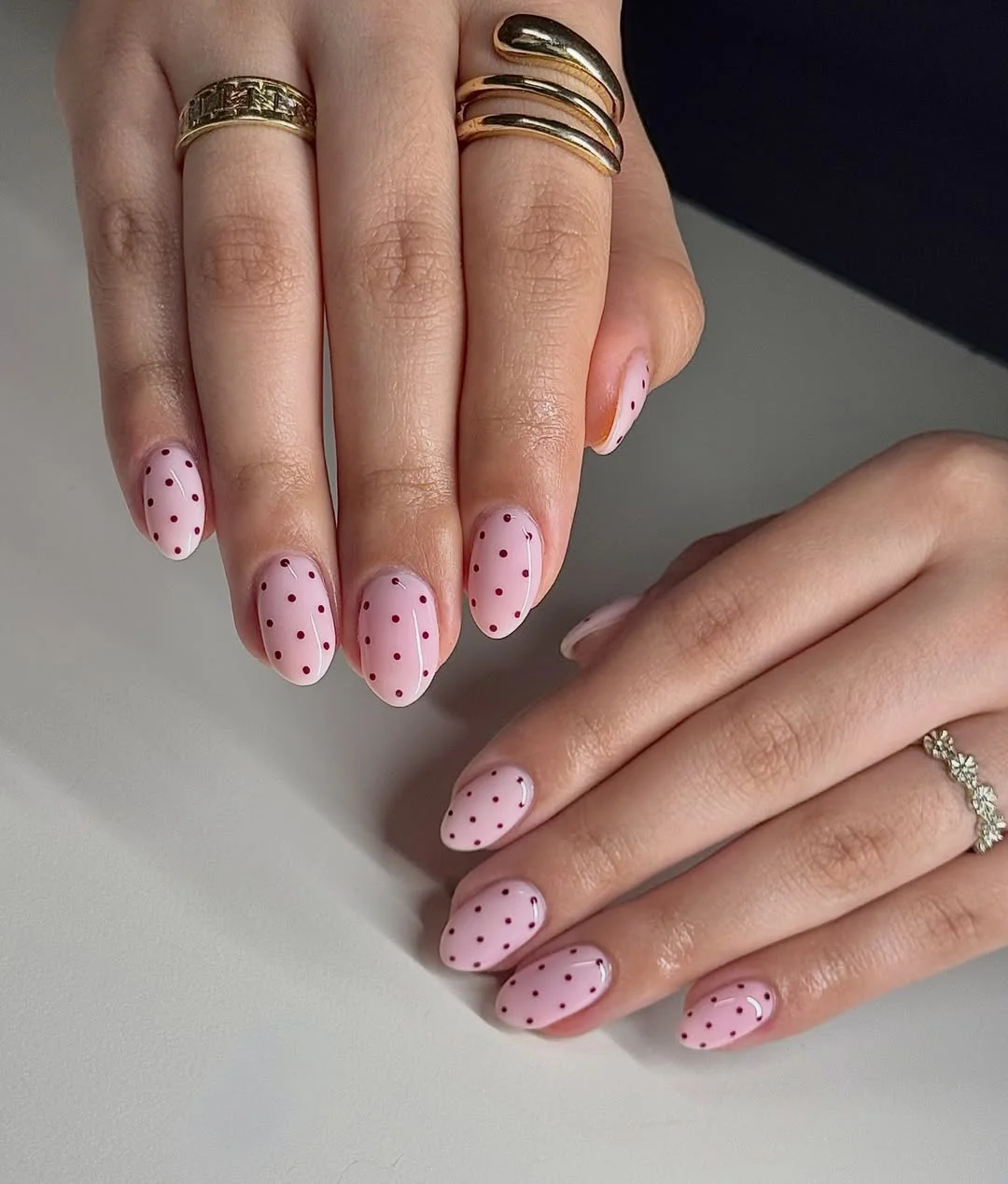 light summer nails 2026 Soft Pink Polka Dot Nails