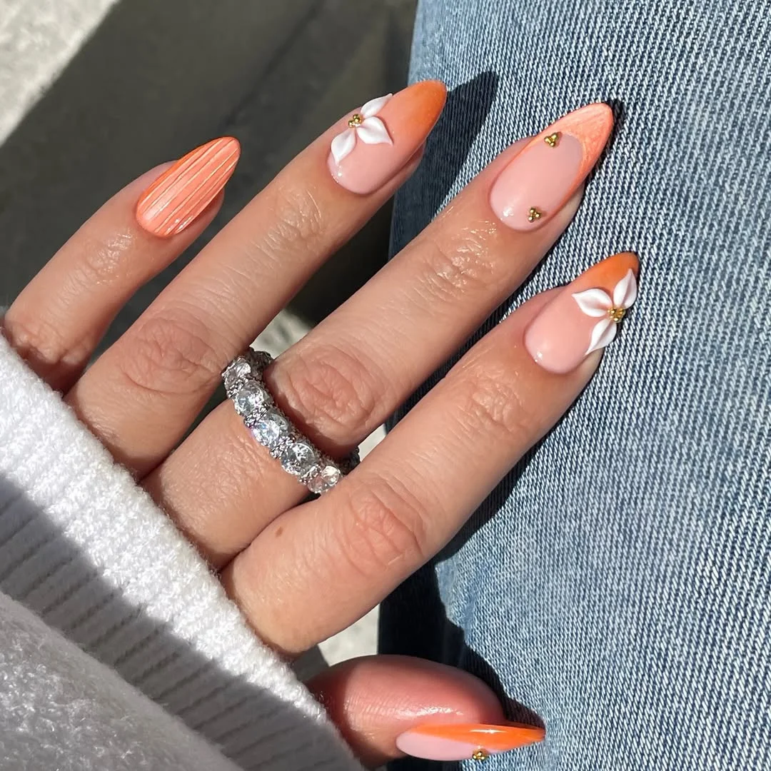 light summer nails 2026 Peach Blossom Almond Nails