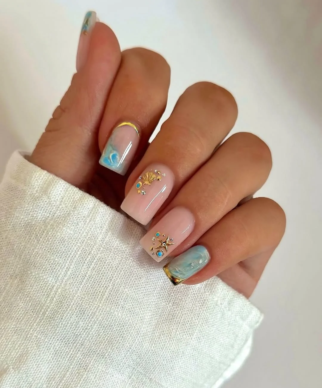 light summer nails 2026 Coastal Pearl Square Nails