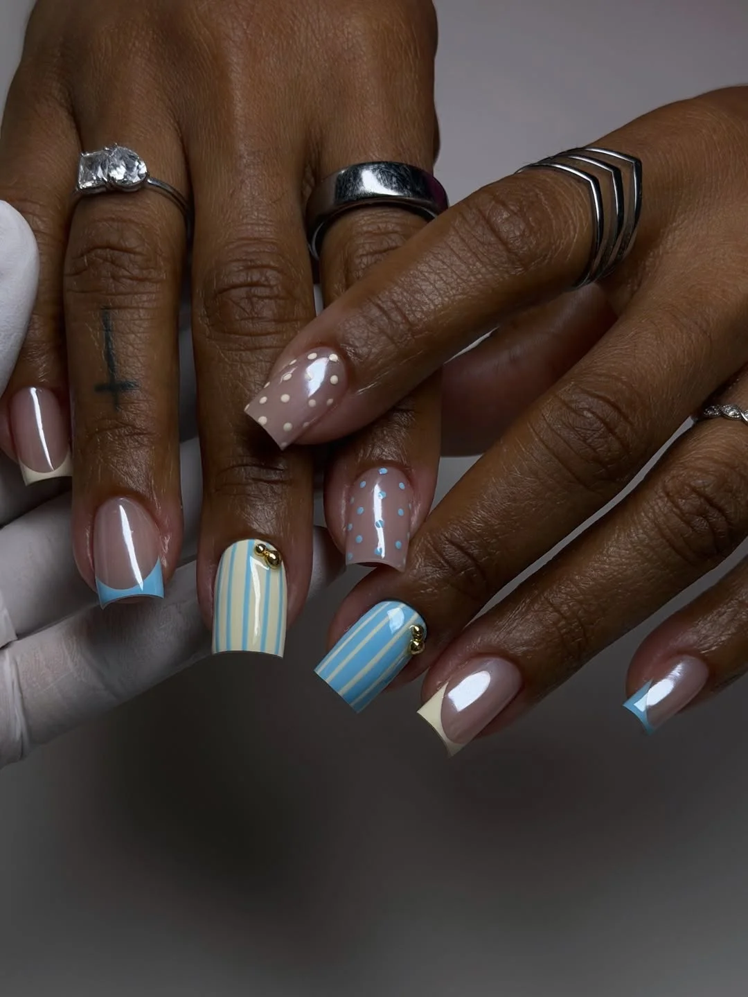 light summer nails 2026 Powder Blue French And Polka Dot Nails