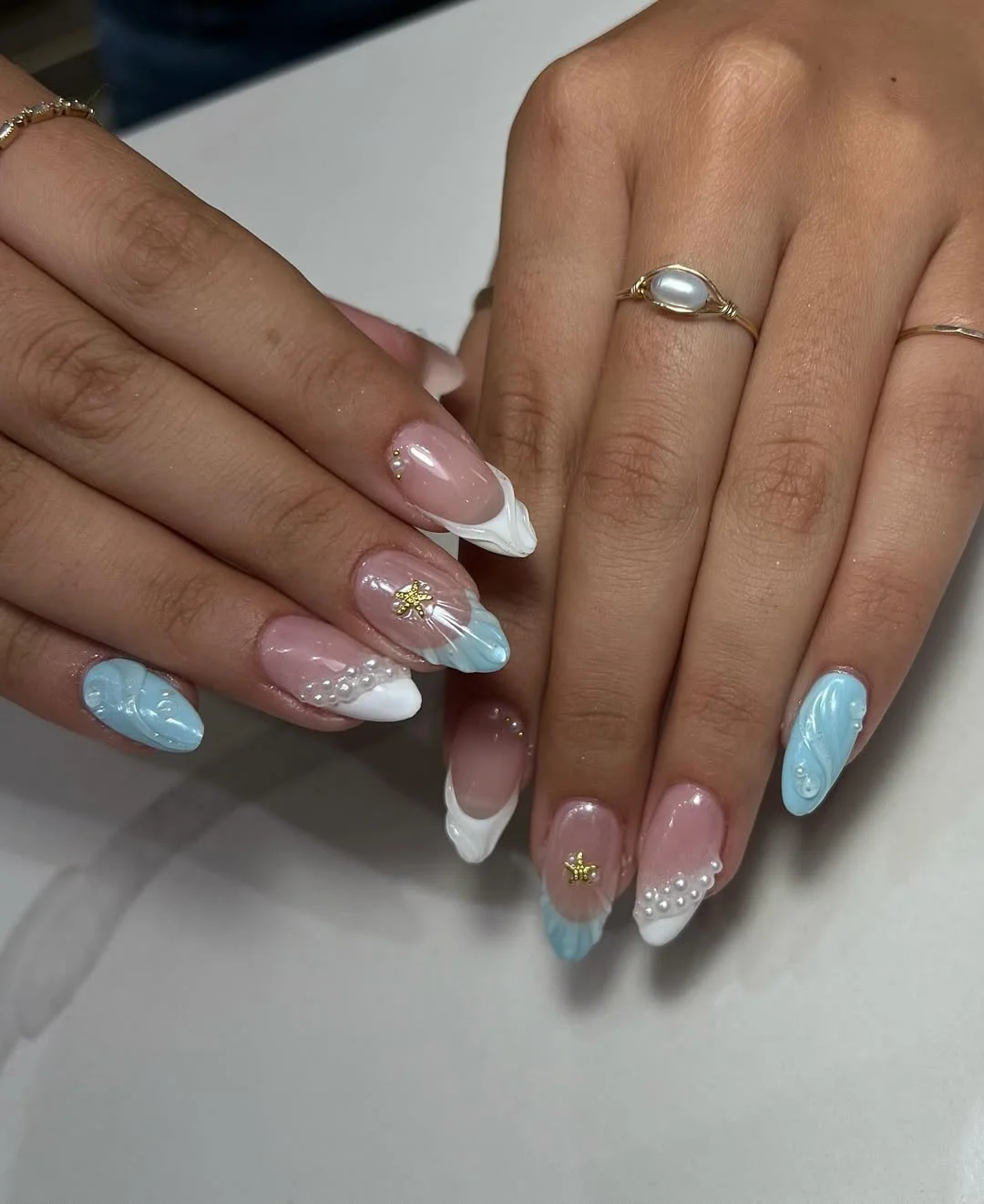 light summer nails 2026 Ocean Pearl Almond Nails