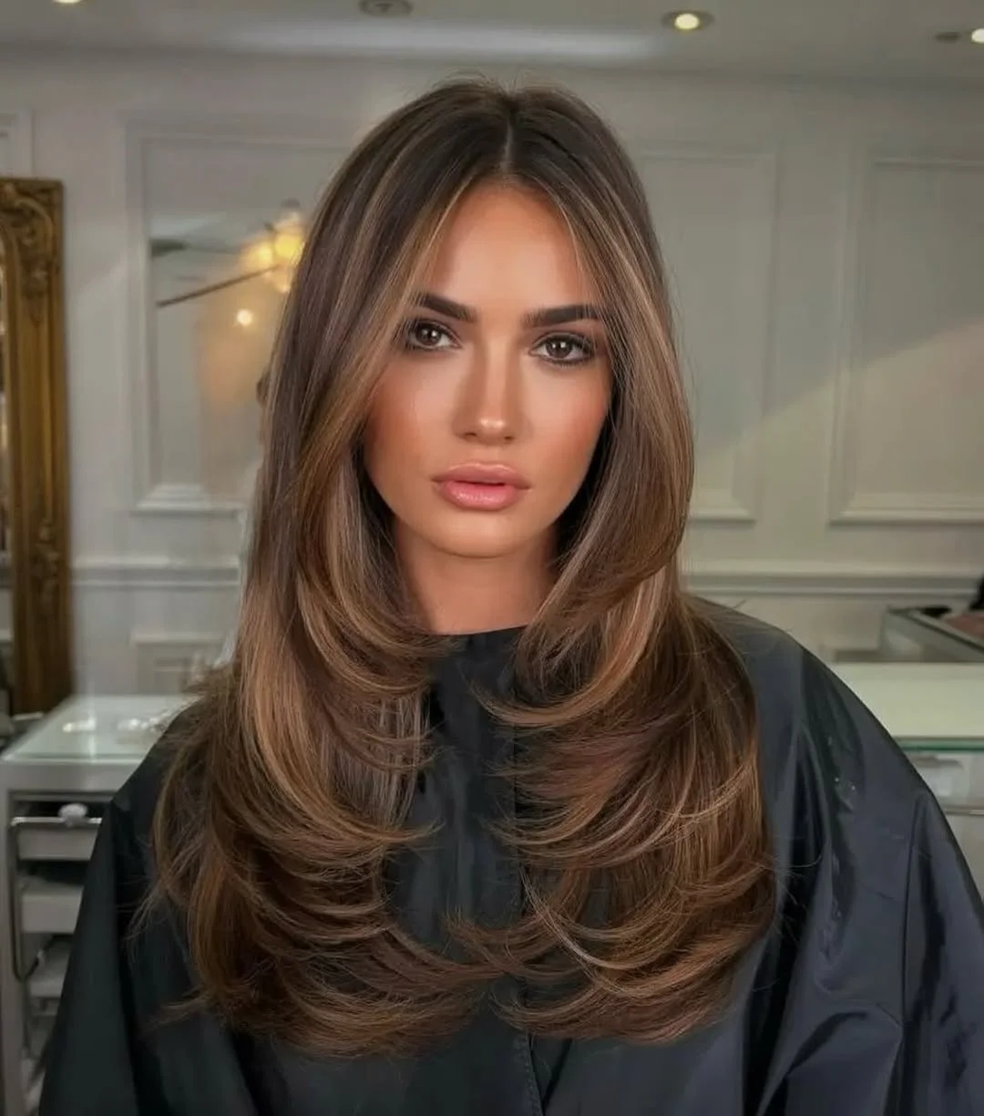 low maintenance summer hair color for brunettes 2026 Layered Brunette Blowout With Warm Dimensional Shine