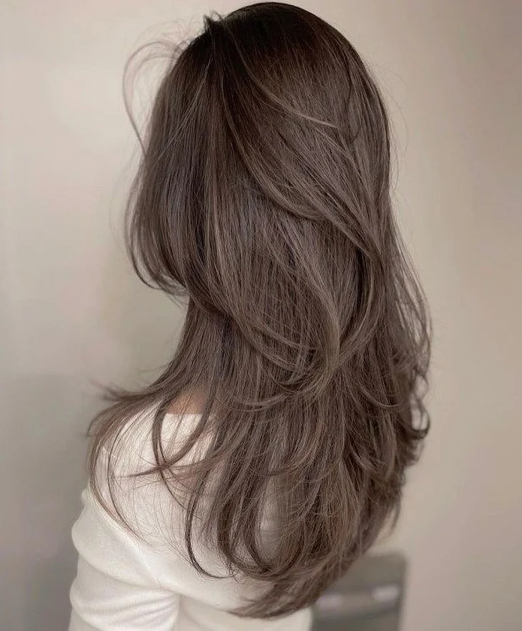 low maintenance summer hair color for brunettes 2026 Soft Layered Mocha with Airy Movement