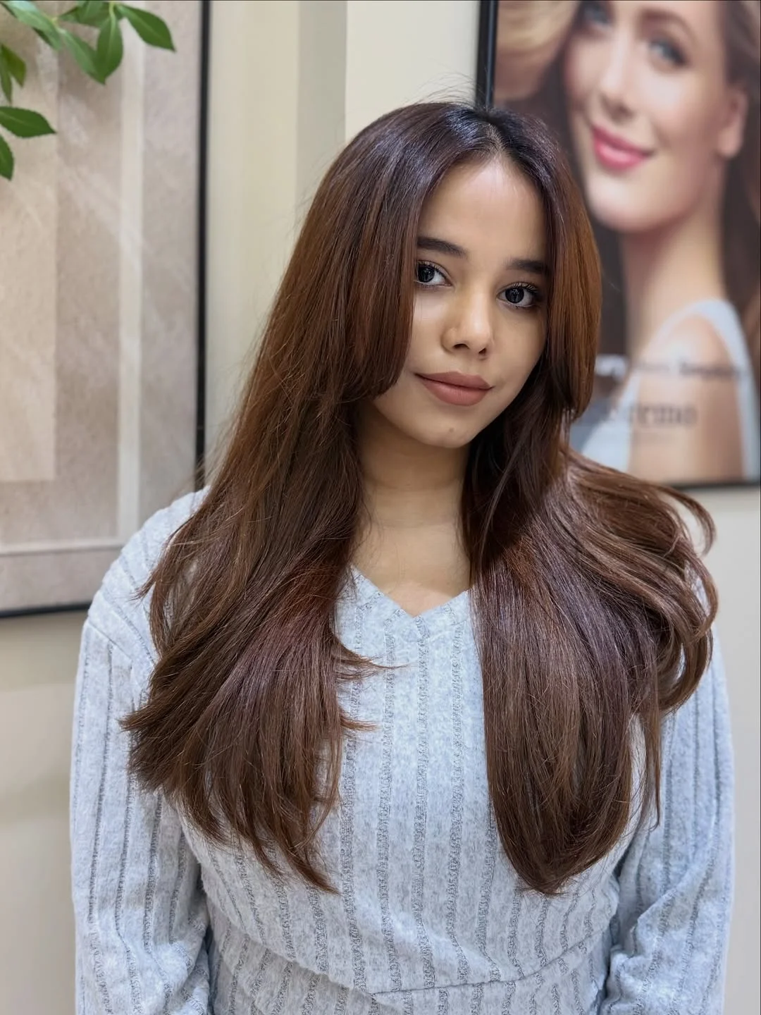 low maintenance summer hair color for brunettes 2026 Polished Chestnut Layers with Face-Framing Ease