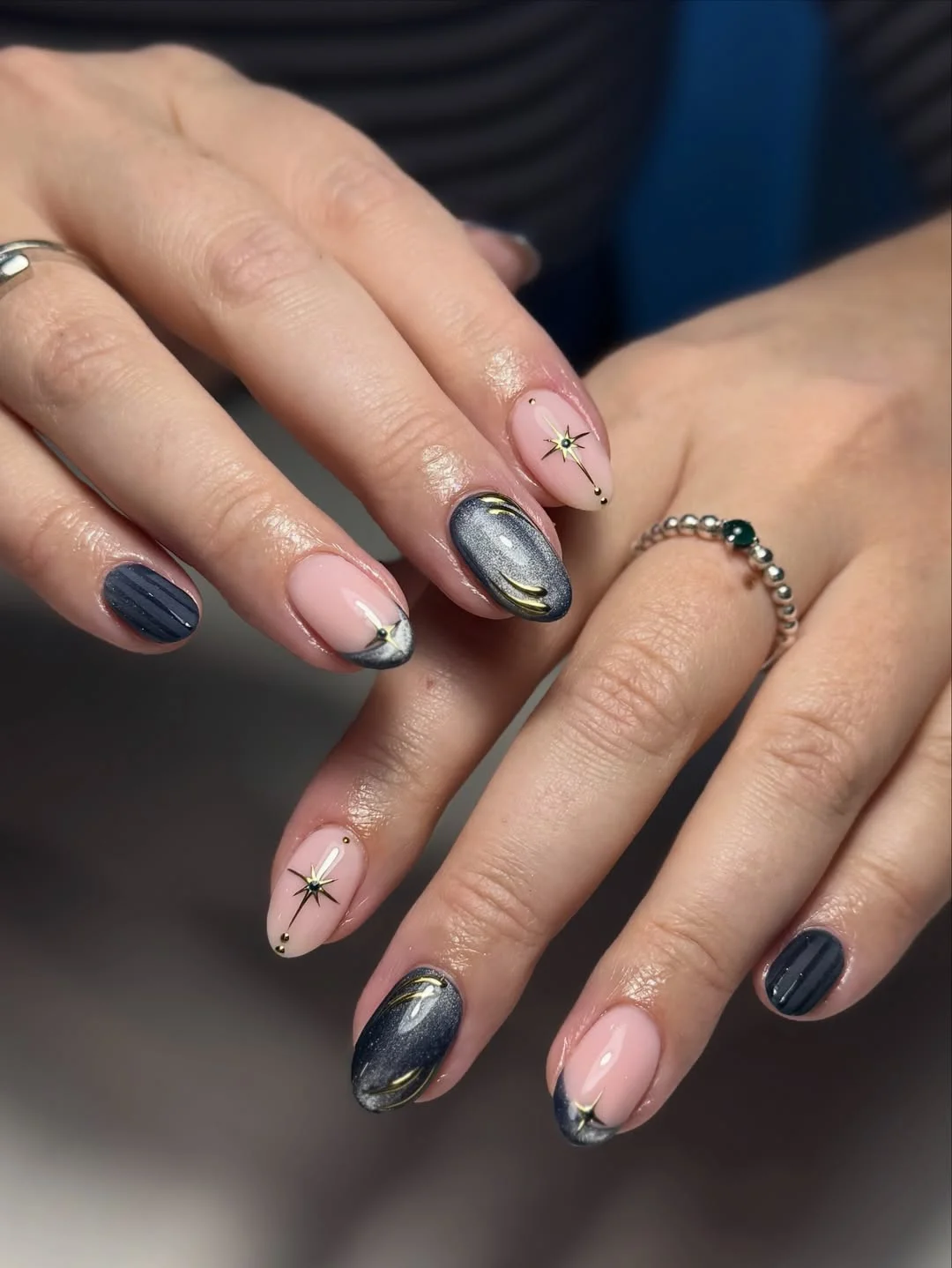 modern summer glitter nails 2026 Midnight Sparkle Star Accents