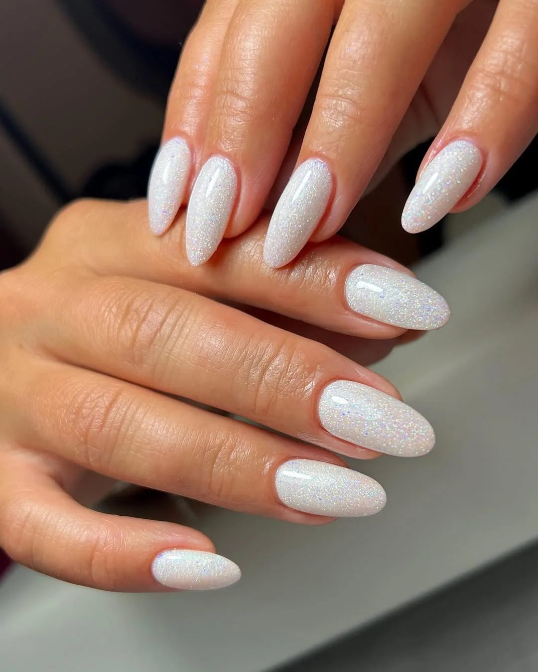 modern summer glitter nails 2026 Soft White Shimmer For Endless Summer Glow