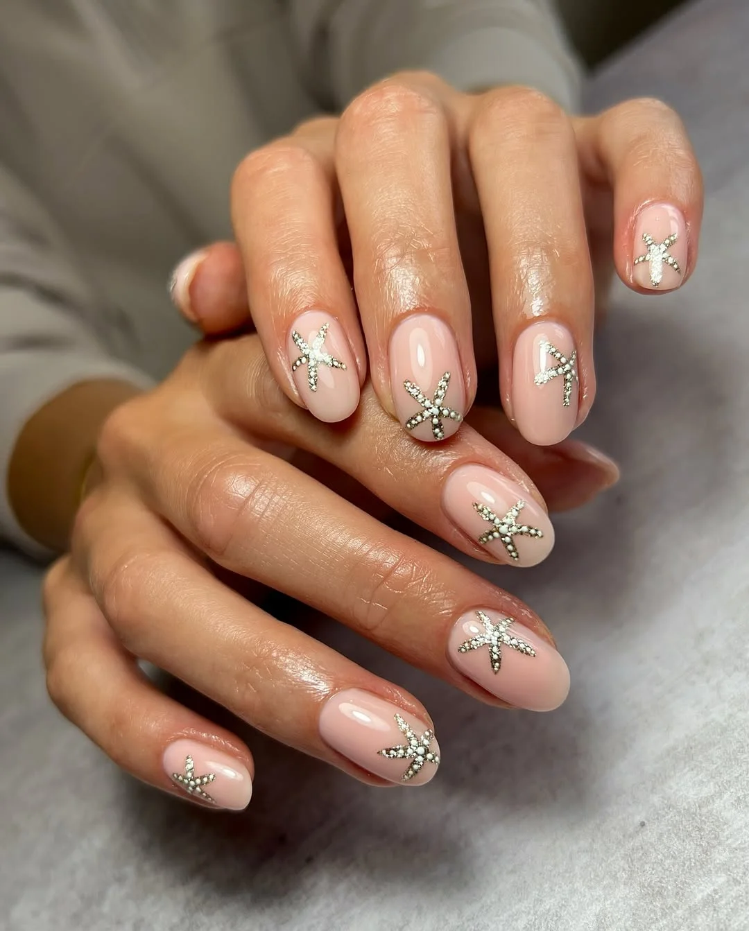 modern summer glitter nails 2026 Beachy Starfish Sparkle On A Nude Base