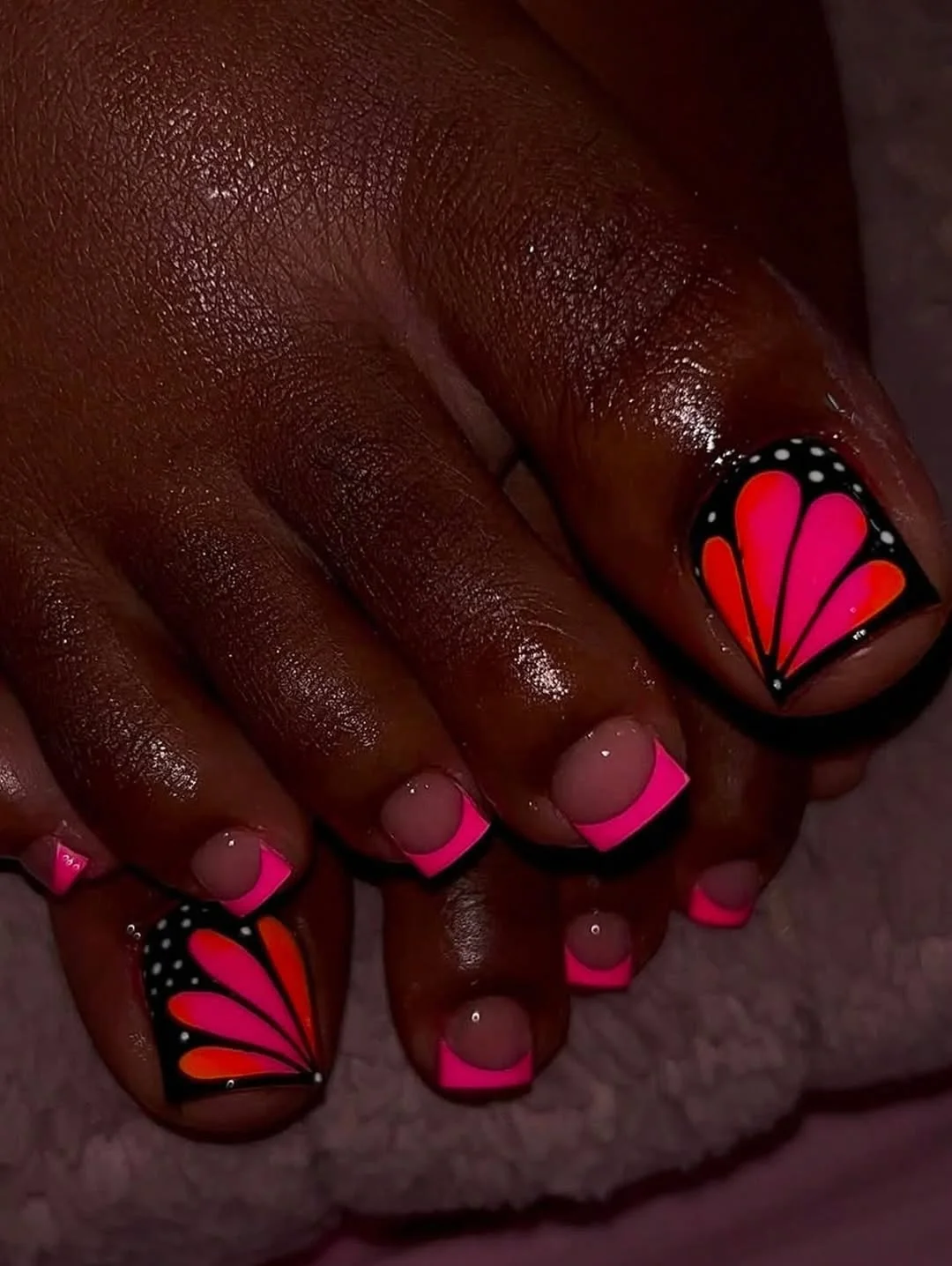 pedicure ideas summer trends 2026 Neon Butterfly French Tips for Bold Vacation Energy