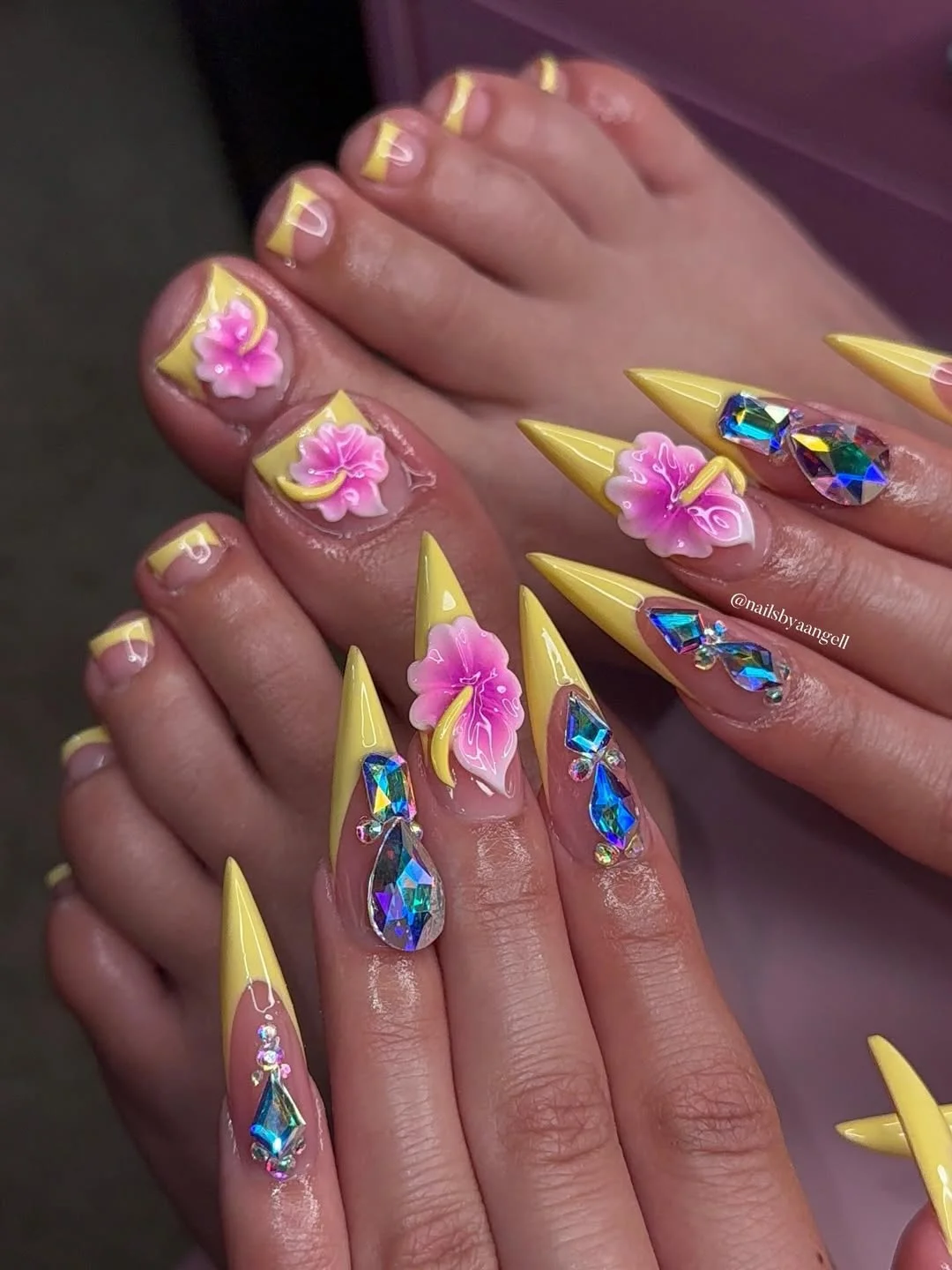 pedicure ideas summer trends 2026 Butter Yellow Pedicure with Tropical Crystal Glam