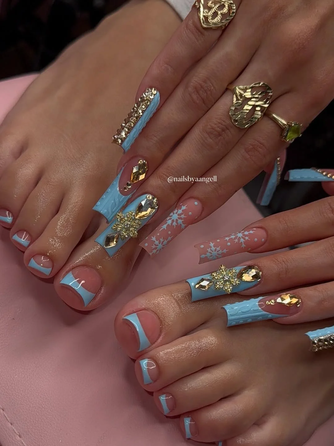pedicure ideas summer trends 2026 Ice Blue French Pedicure with Crystal Details