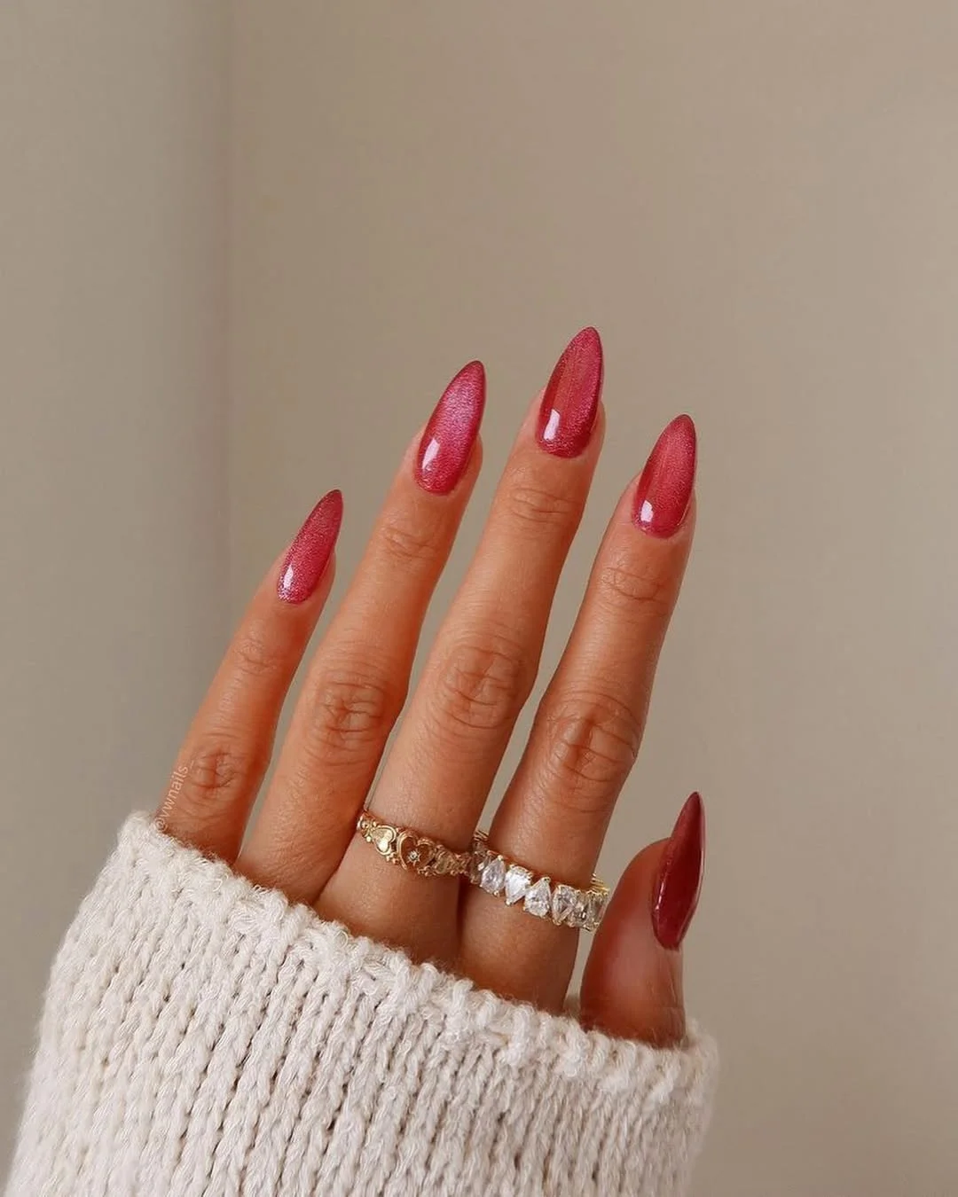 pretty summer almond nails 2026 Berry Chrome Almond Nails