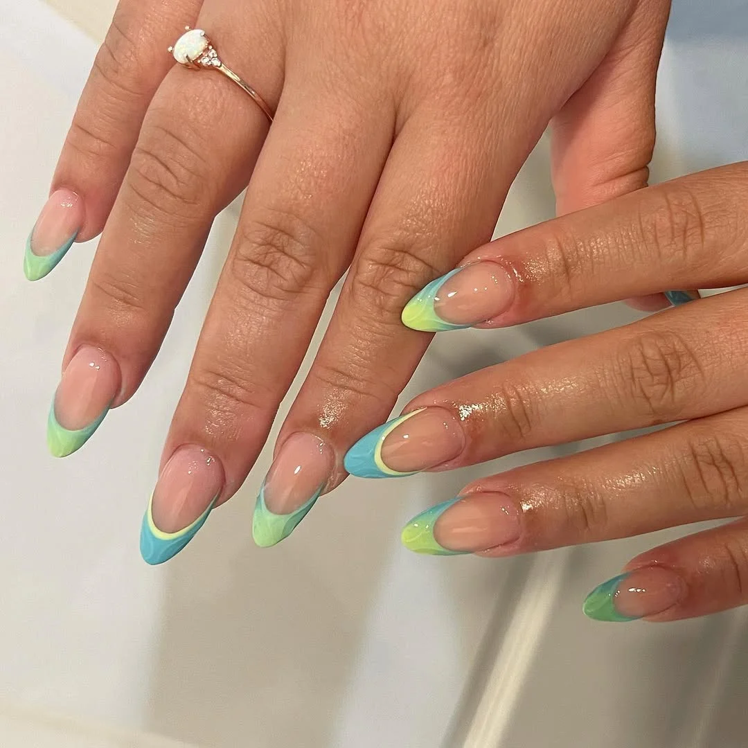 pretty summer almond nails 2026 Ocean Breeze Double French Tips