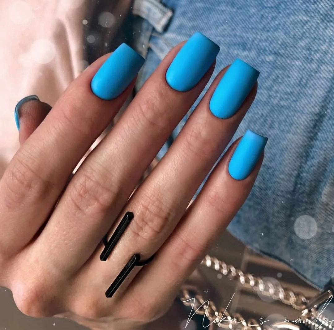 pretty summer nails one color 2026 Matte Ocean Blue Confidence