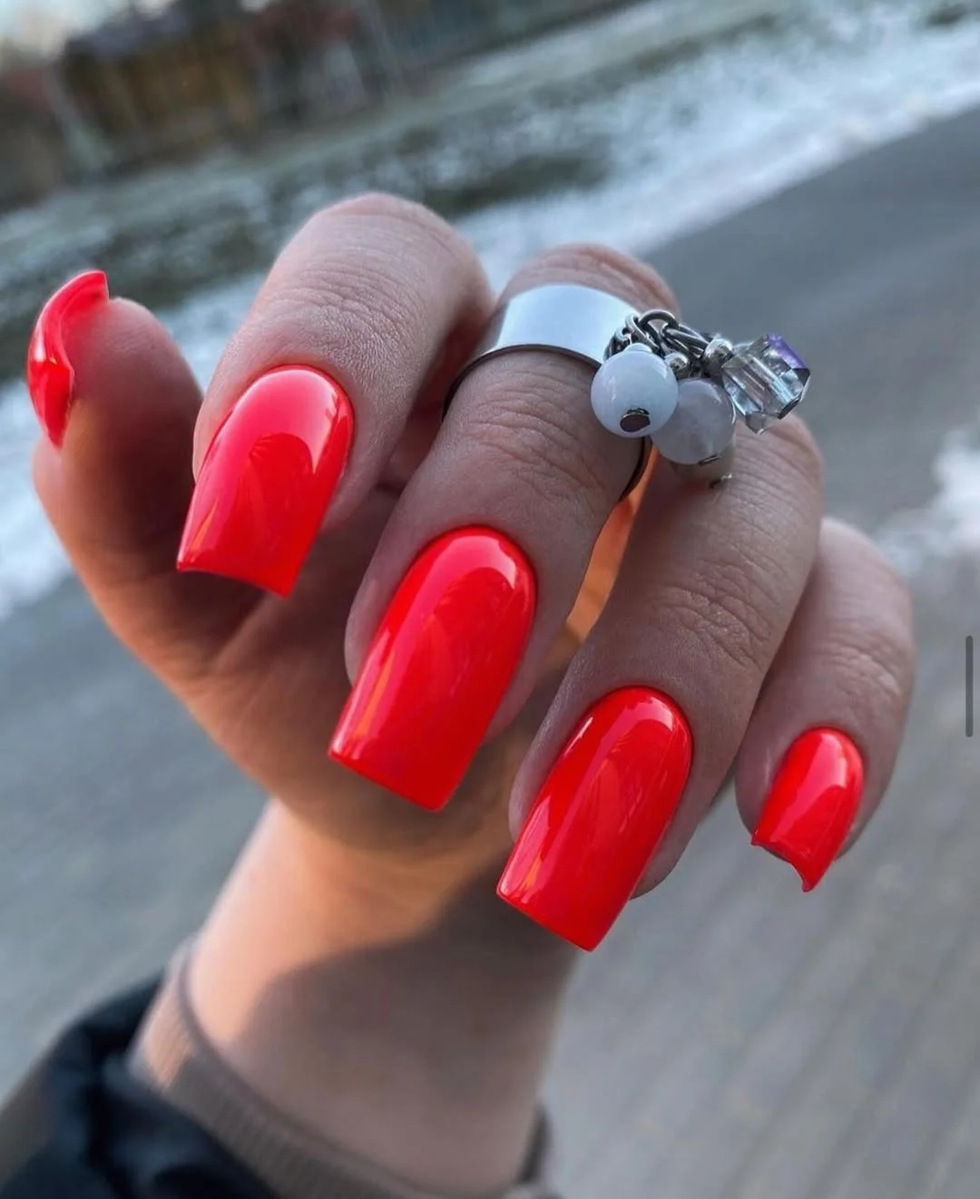pretty summer nails one color 2026 Neon Coral Square Nails That Instantly Brighten Summer Days