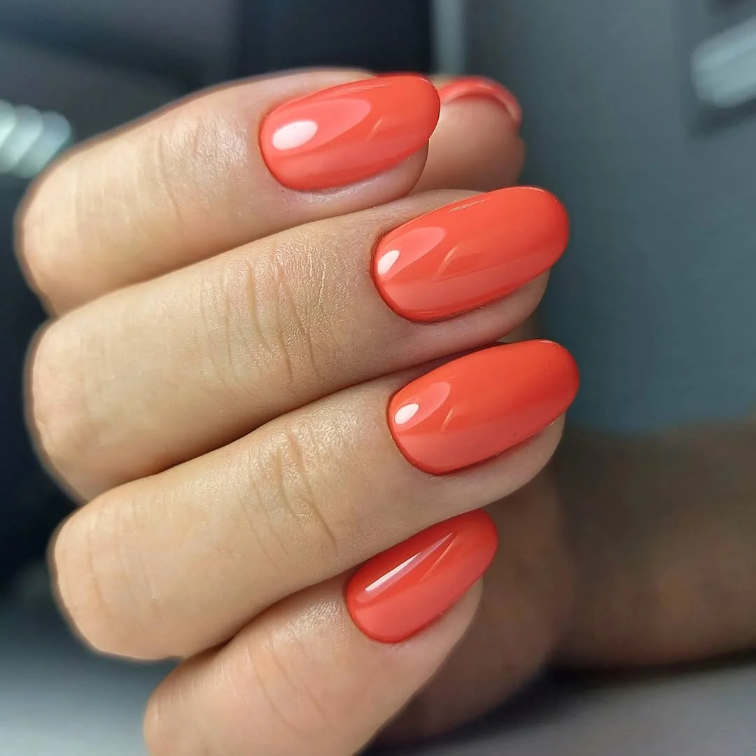 pretty summer nails one color 2026 Glossy Coral Nails For A Sunny Summer Mood