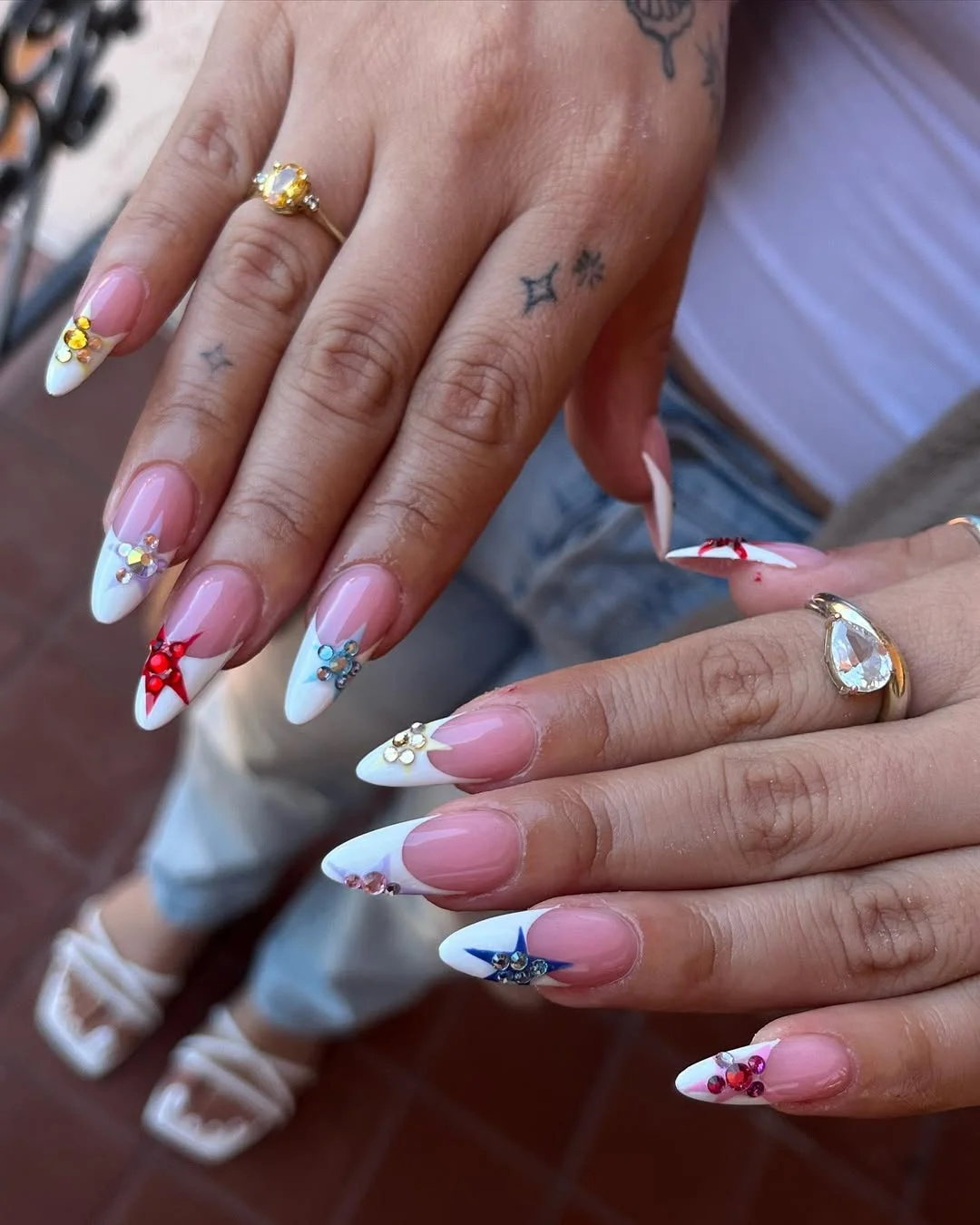 pretty usa nails 2026 Elegant French Tips With Crystal Star Details