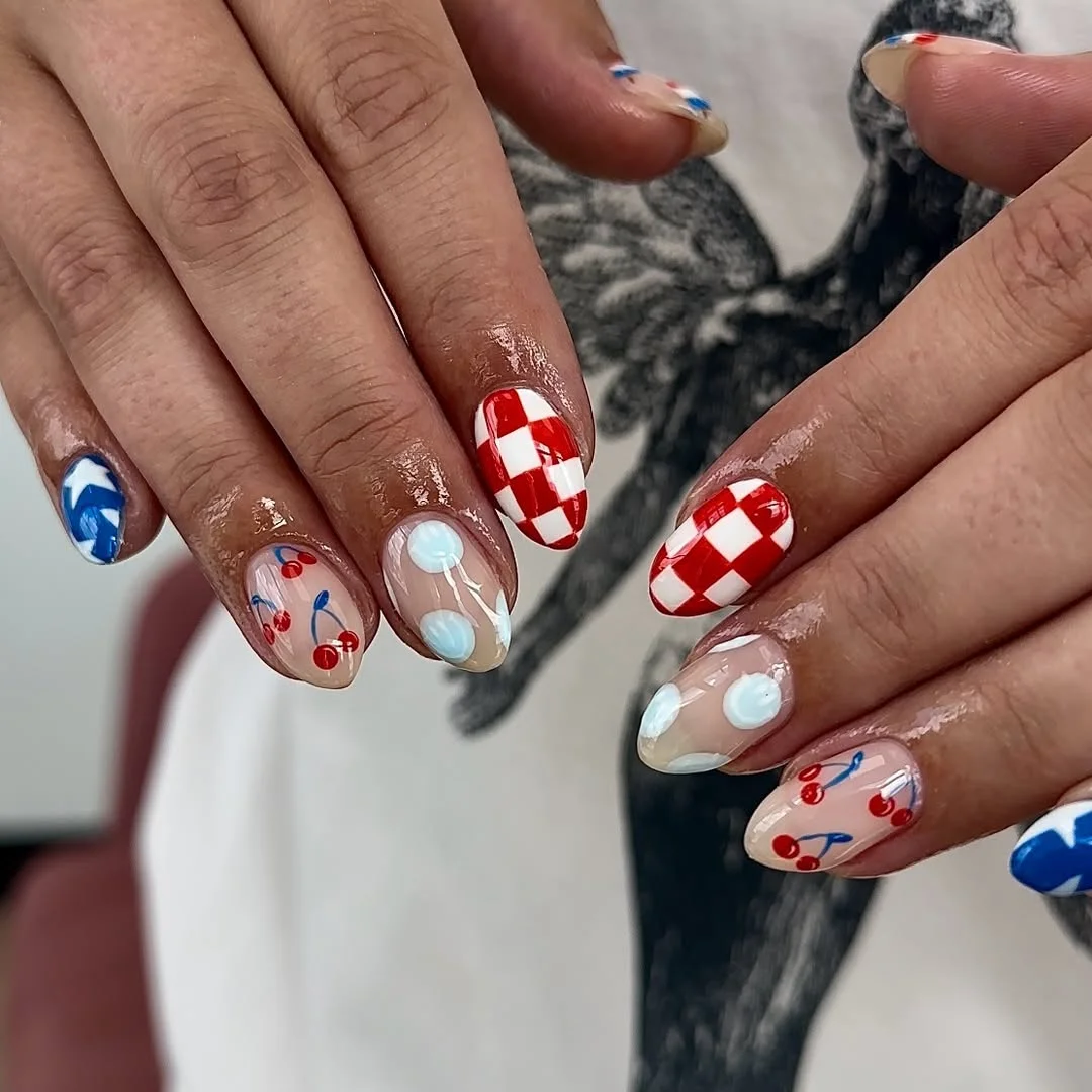 pretty usa nails 2026 Retro Cherry Picnic Nails With Vintage Americana Energy