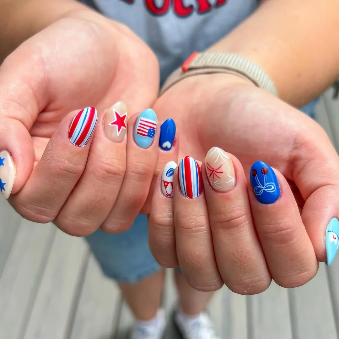 pretty usa nails 2026 Playful Team USA Nails With Bold Stripe Details