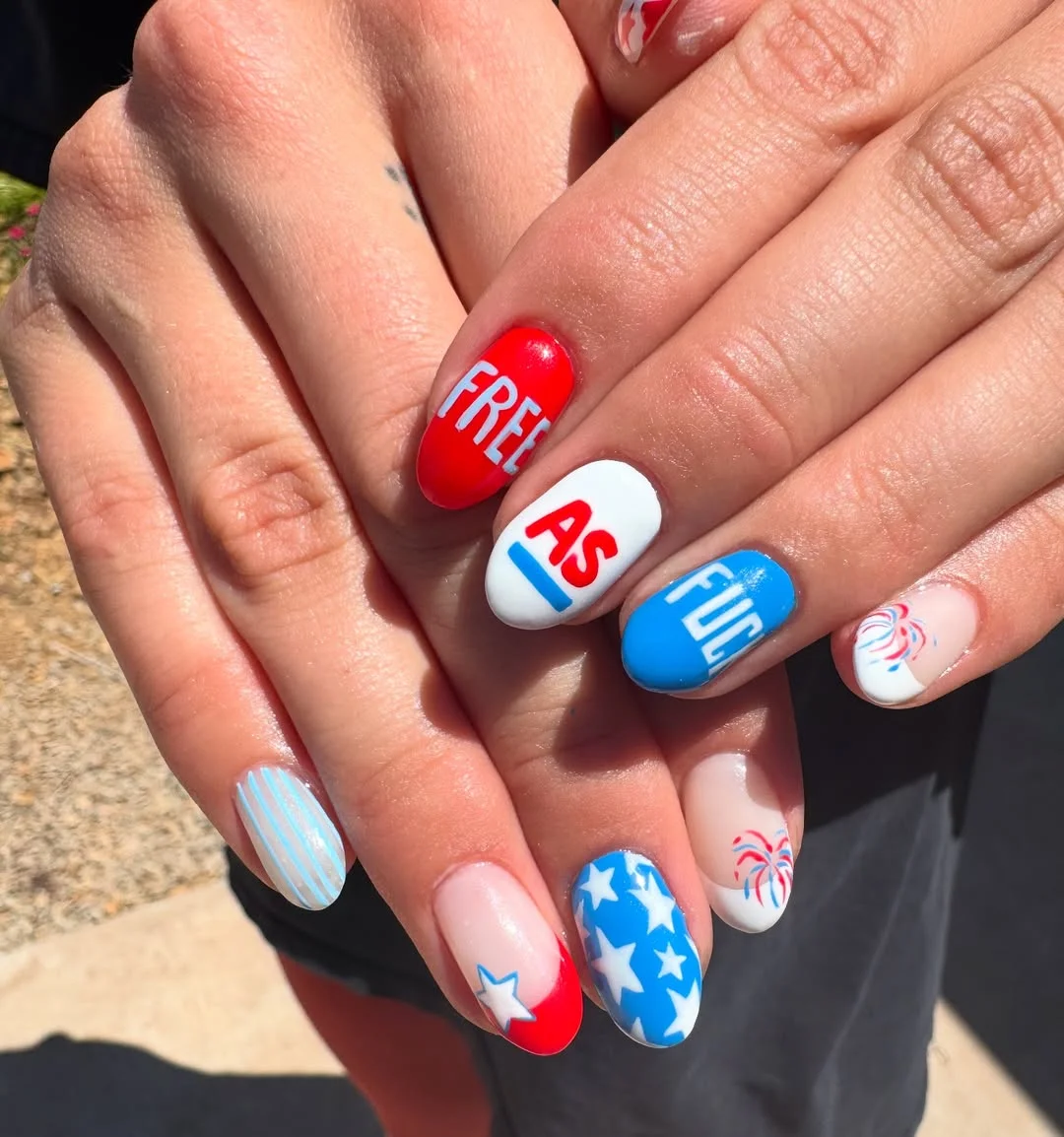 pretty usa nails 2026 Bold Statement Nails With Fun 4th Of July Typography