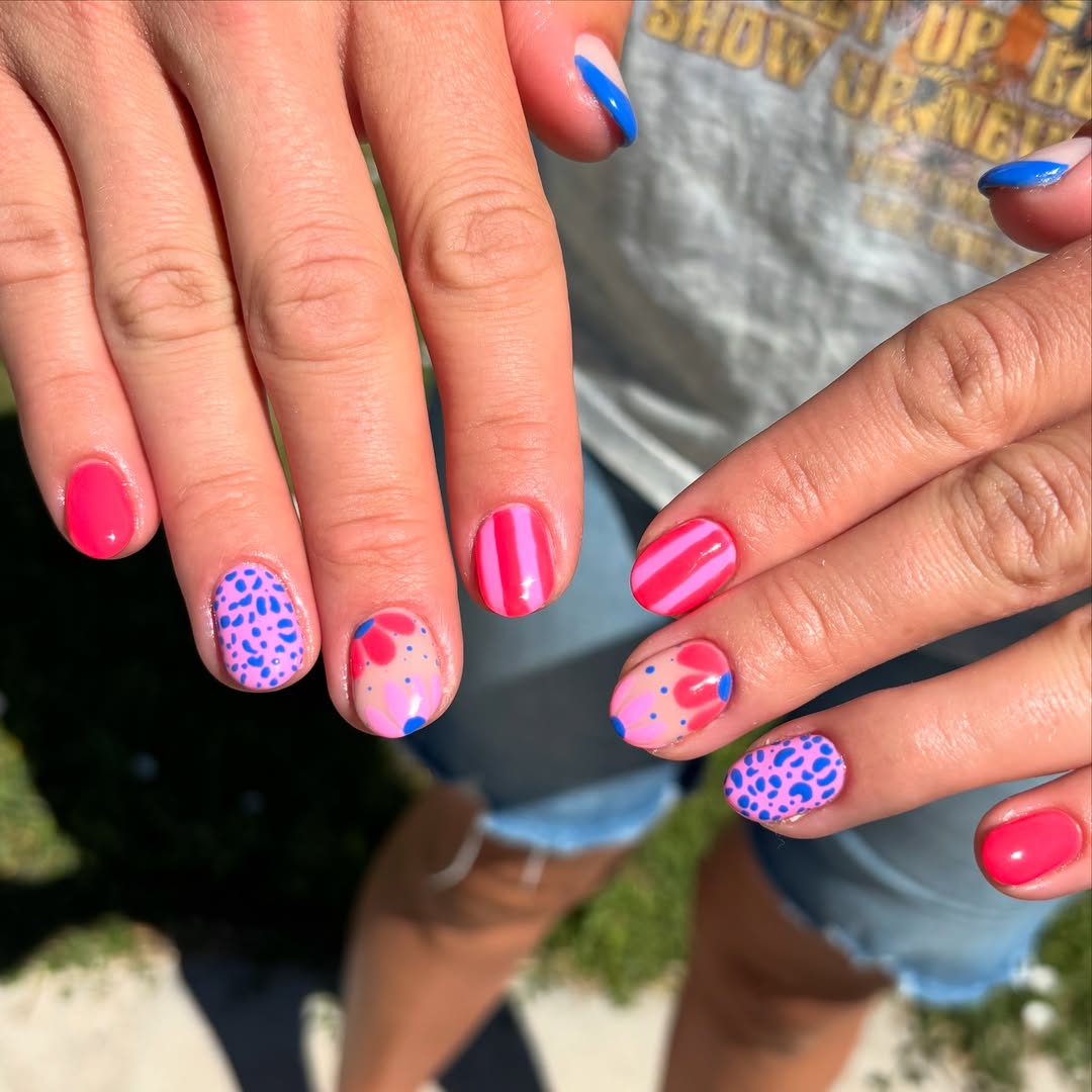 short gel nails summer 2026 Pink And Blue Pop Art Nails