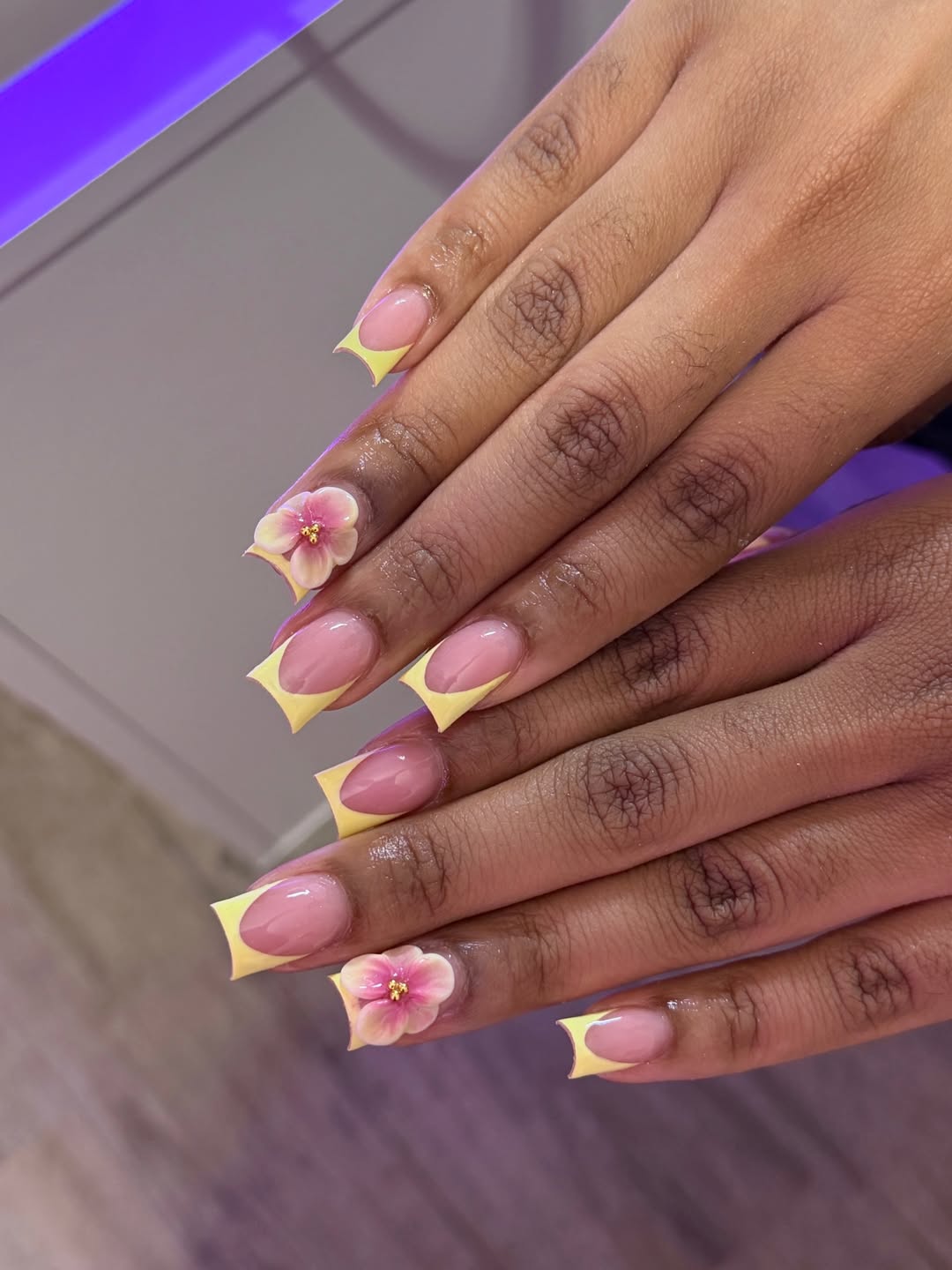 short gel nails summer 2026 Soft Yellow French Flower Nails