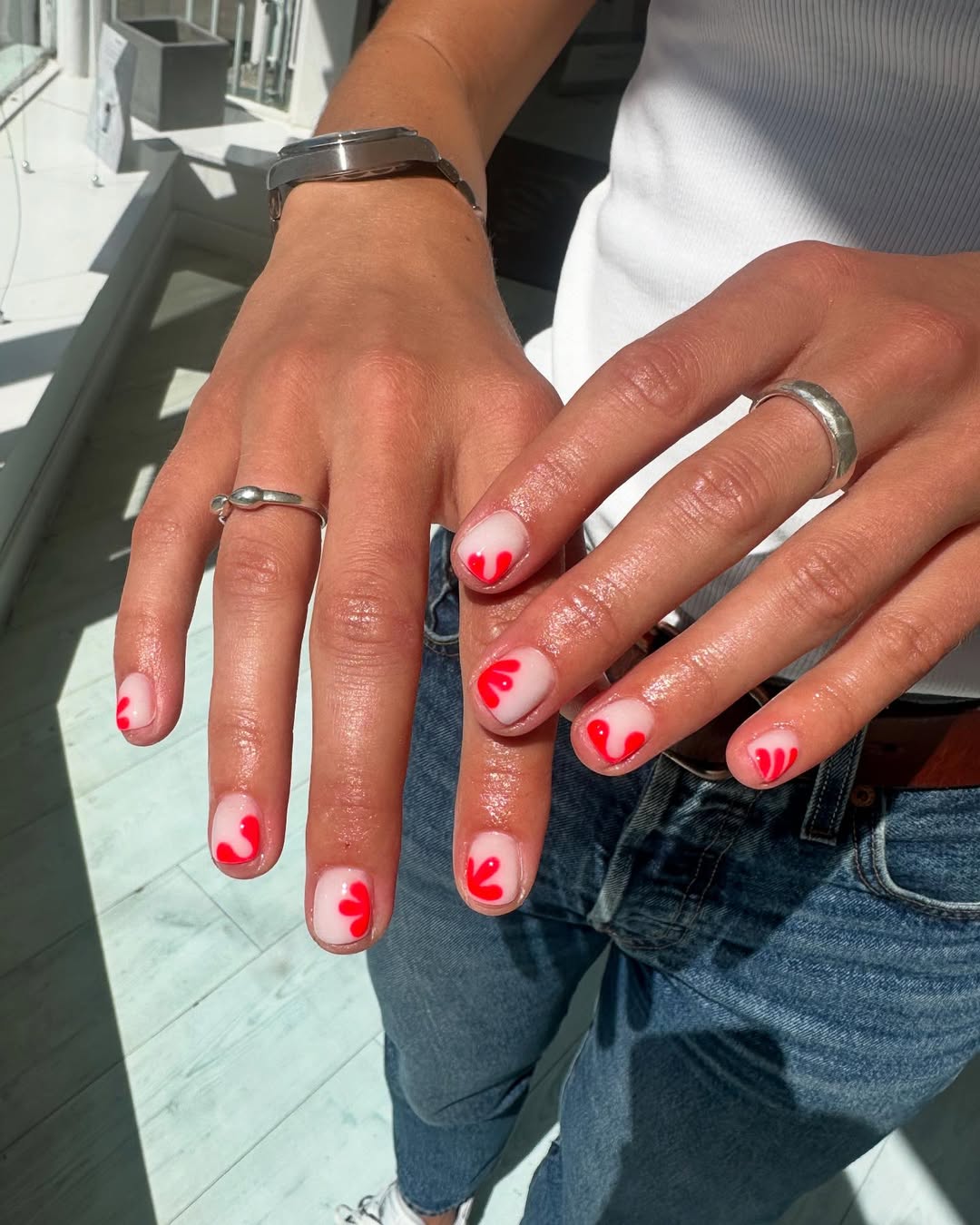 short gel nails summer 2026 Red Heart Minimal Summer Nails