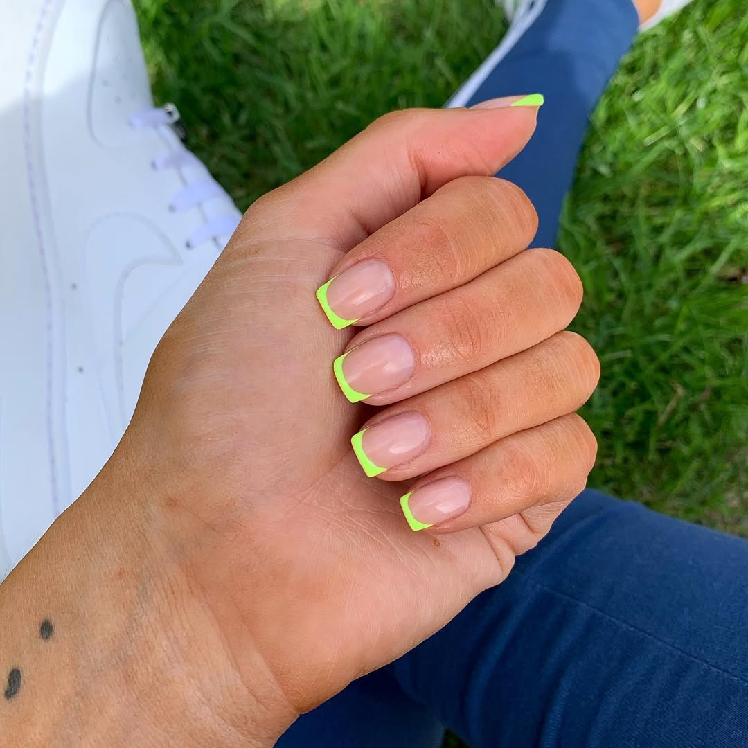short gel nails summer 2026 Neon Green French Tip Nails