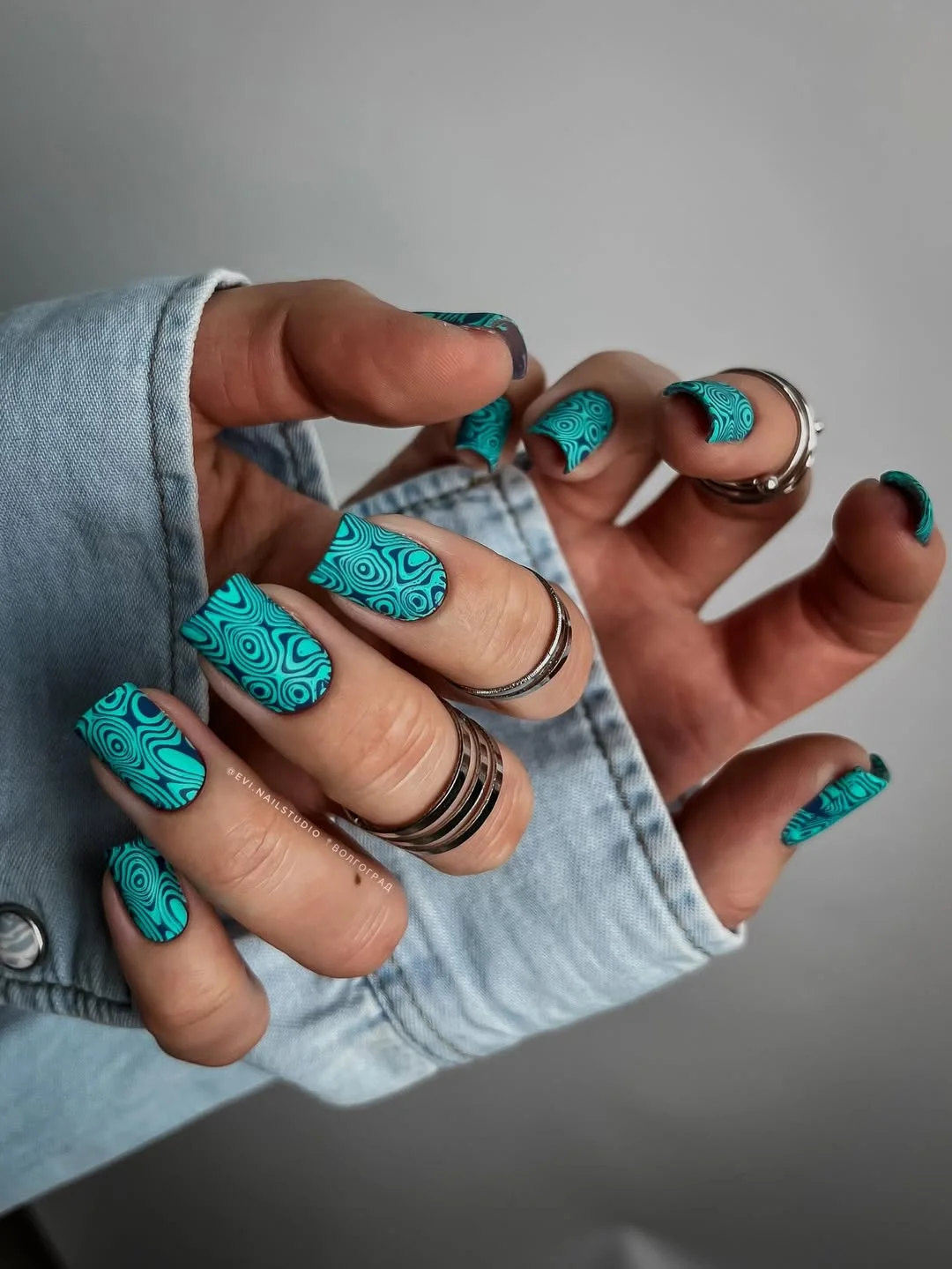 short summer nails 2026 Turquoise Psychedelic Swirl Nails