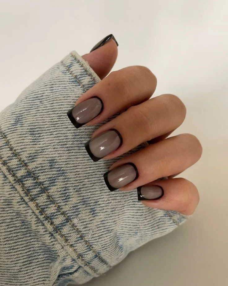 short summer nails 2026 Smoky Black French Tips
