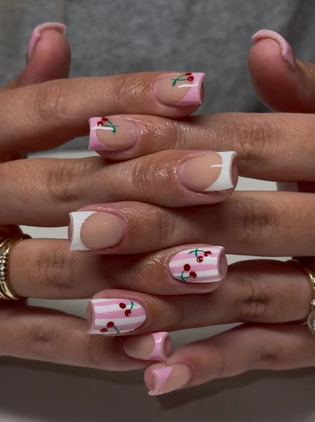 short summer nails 2026 Soft Cherry French Tips With That Sweet Retro Energy