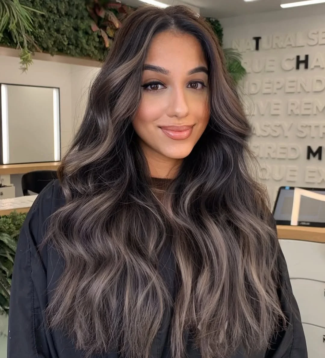 smoky summer ash brown hair color 2026 Glossy Smokey Brunette with Natural Depth