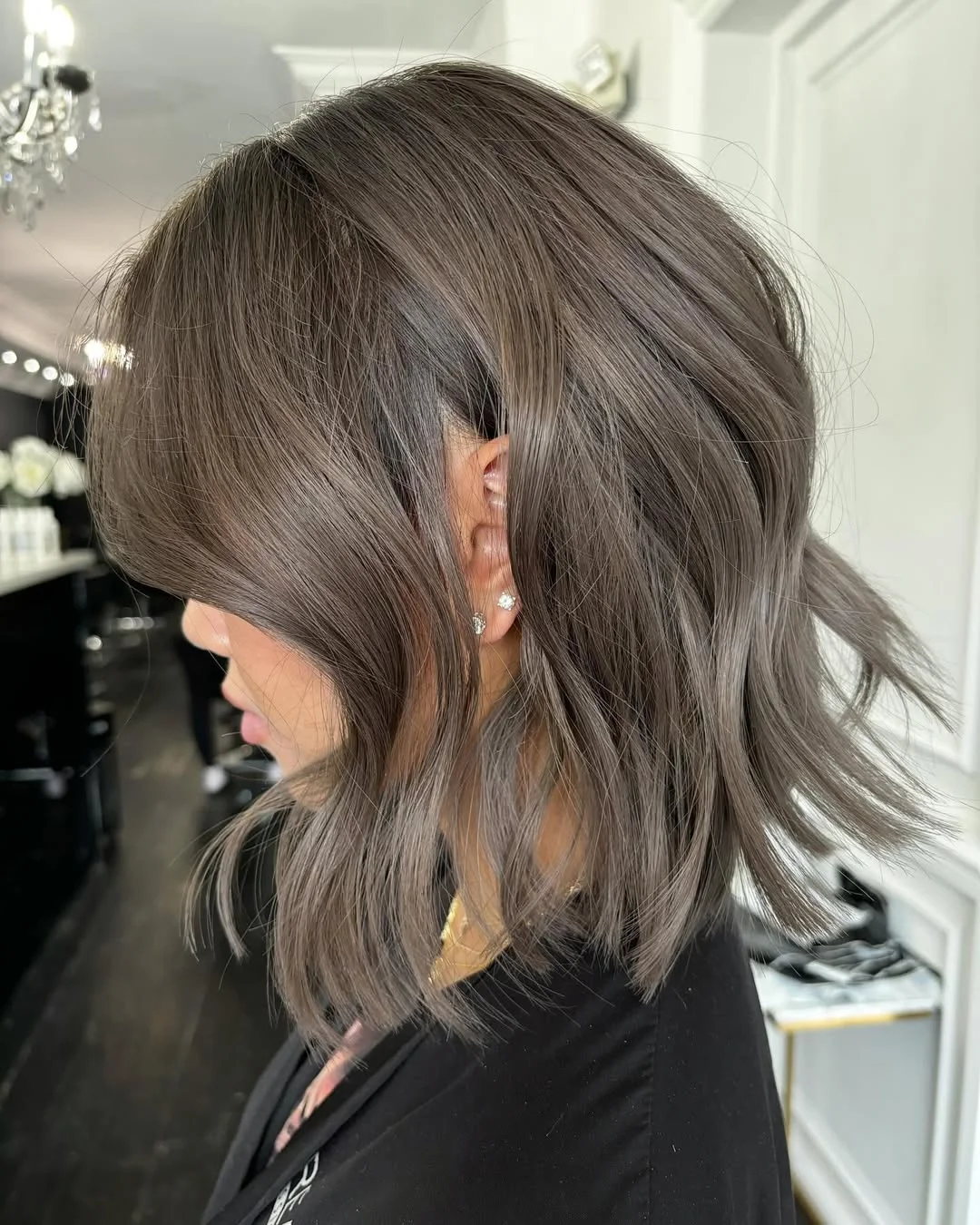 smoky summer ash brown hair color 2026 Layered mushroom waves with airy texture