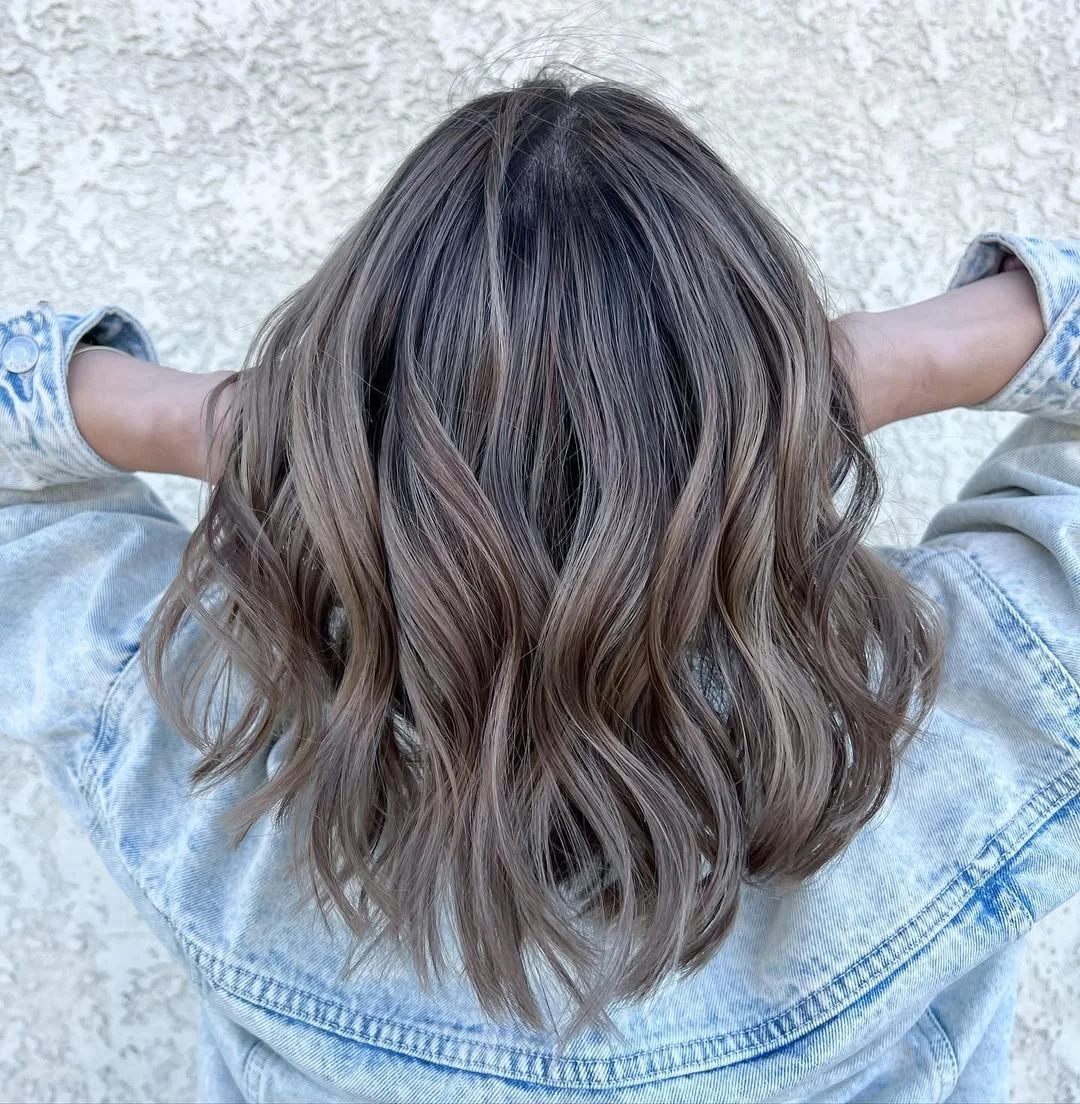 soft summer mushroom brown hair color 2026 Cool toned shoulder length mushroom blend with airy movement