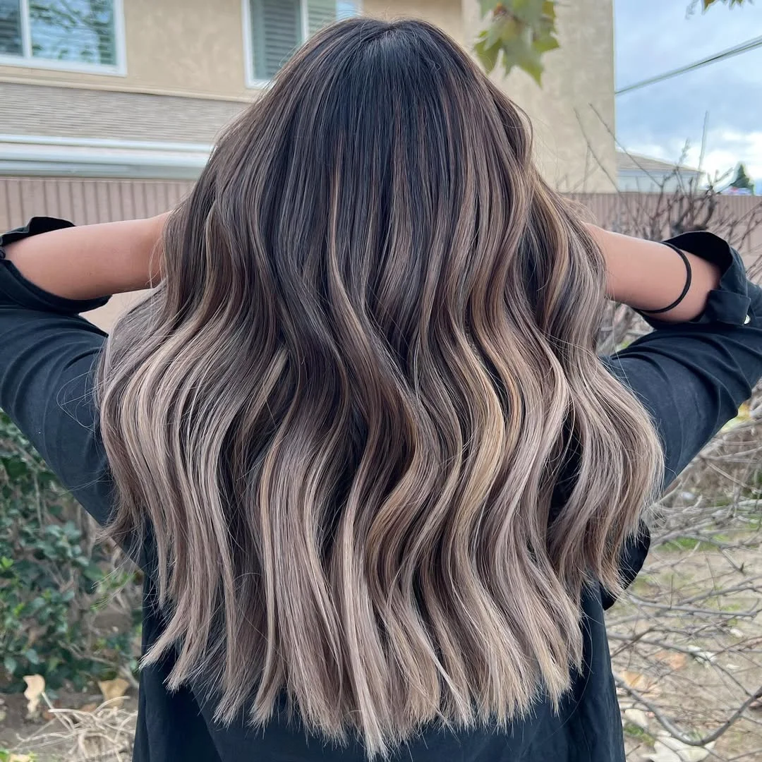 soft summer mushroom brown hair color 2026 Dimensional Mushroom Balayage with Cool Blonde Ends