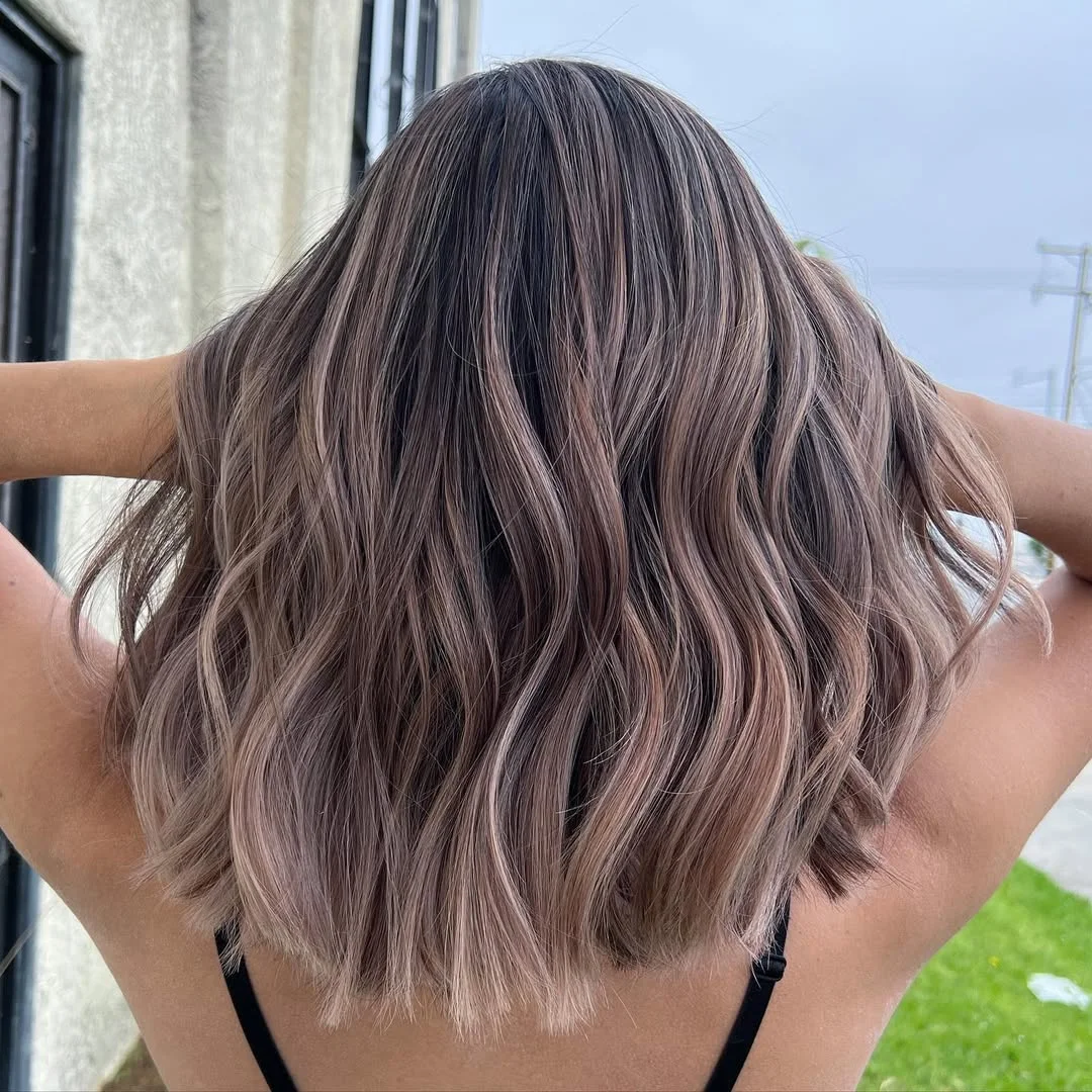 soft summer mushroom brown hair color 2026 Cool-Toned Mushroom Waves with Lived-In Ash Finish