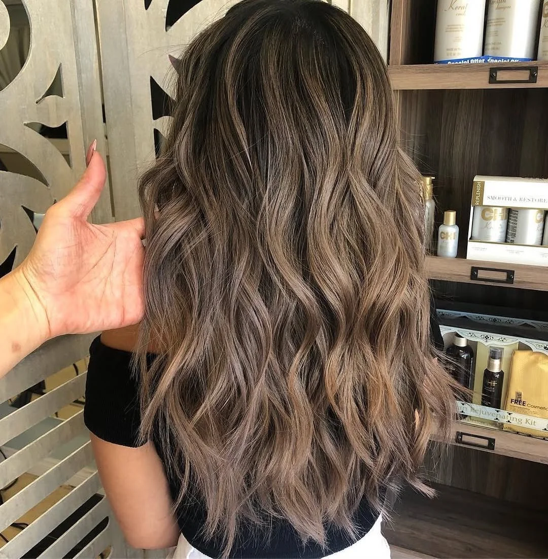 soft summer mushroom brown hair color 2026 Soft Contrast Mushroom Balayage with Cool Blonde Veil