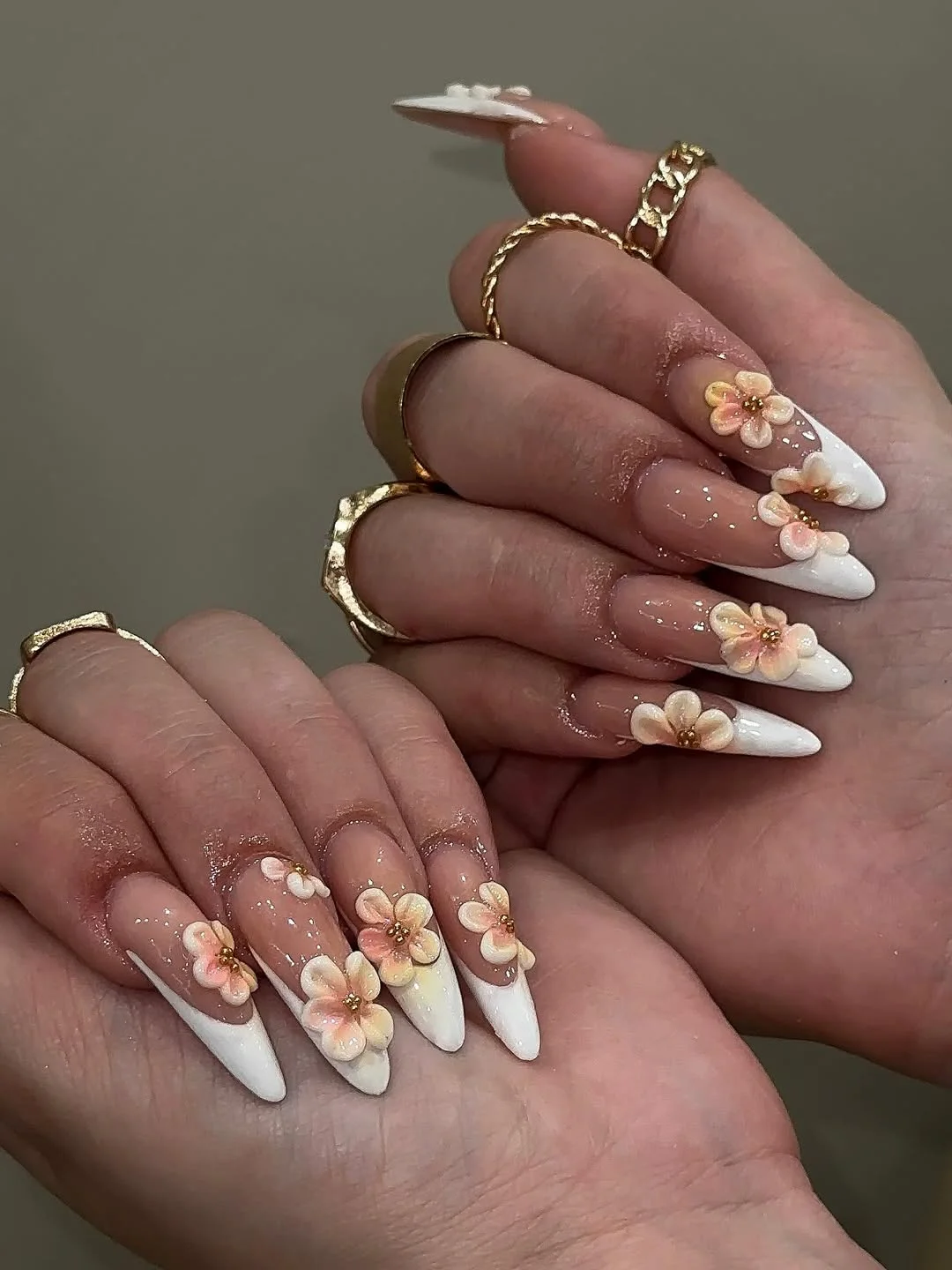summer acrylic nails 2026 White Floral French Tips With Elegant 3D Details