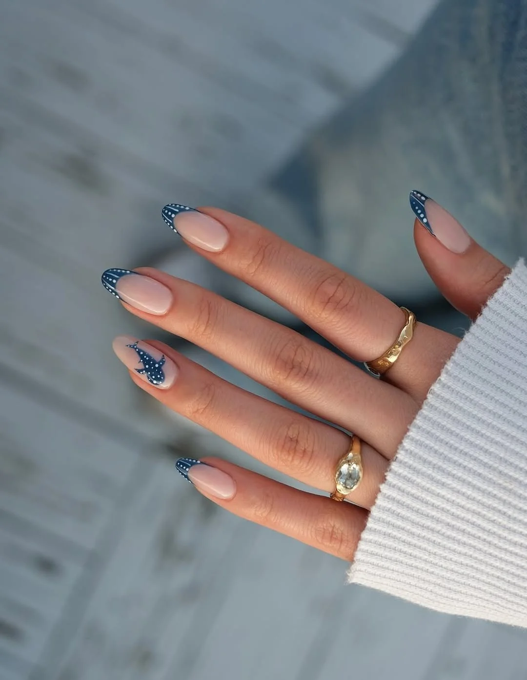 summer acrylic nails 2026 Blue Minimal French Nails With Graphic Art