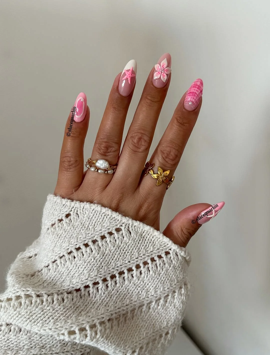 summer beach nails 2026 Pink Seashell Vacation Nails