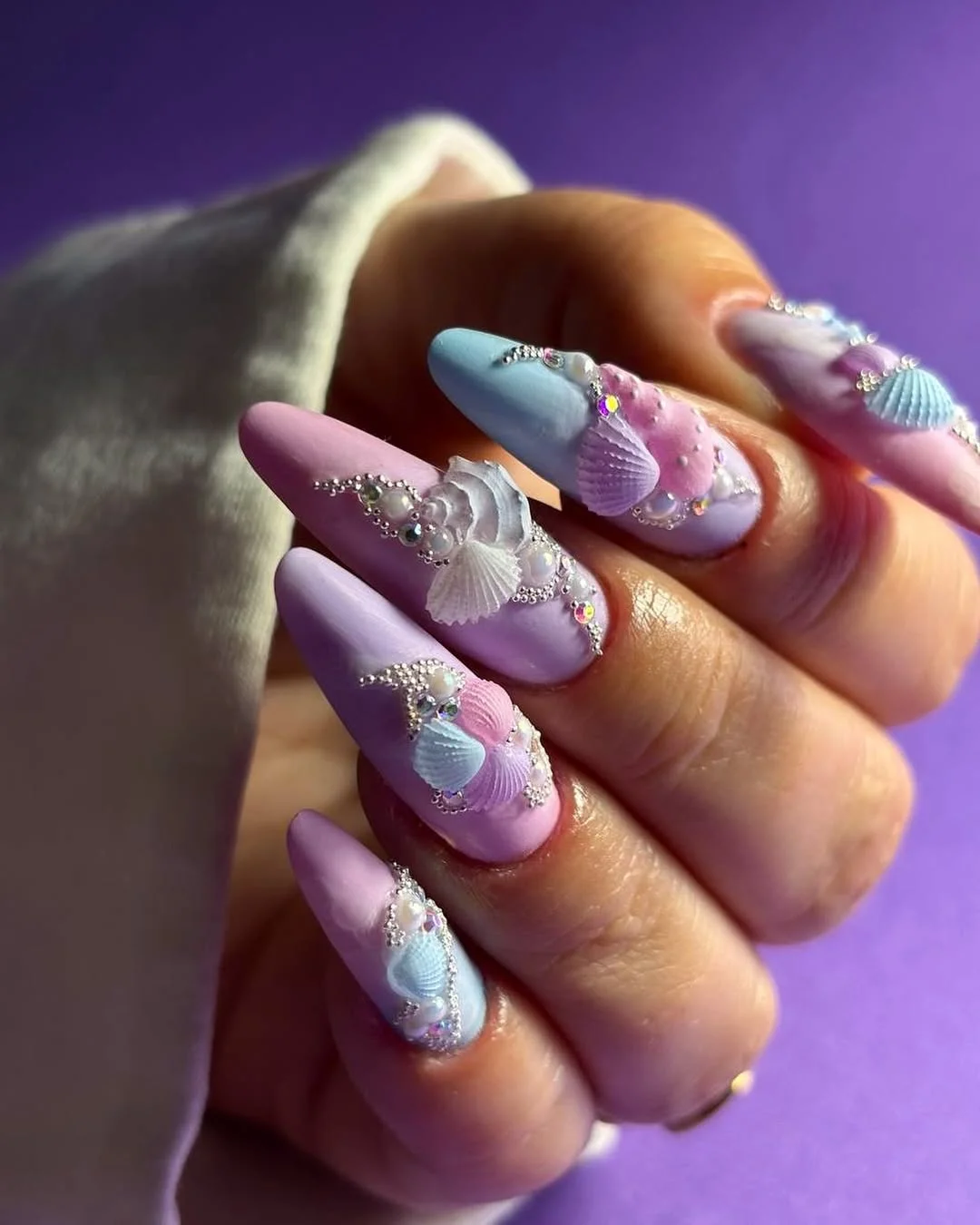 summer beach nails 2026 Pastel Mermaid Nails With 3D Seashell Art