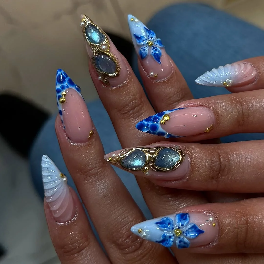 summer beach nails 2026 Ocean Pearl And Cobalt Beach Nails