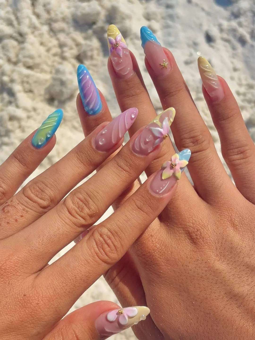 summer beach nails 2026 Pastel Tropical Swirl Nails