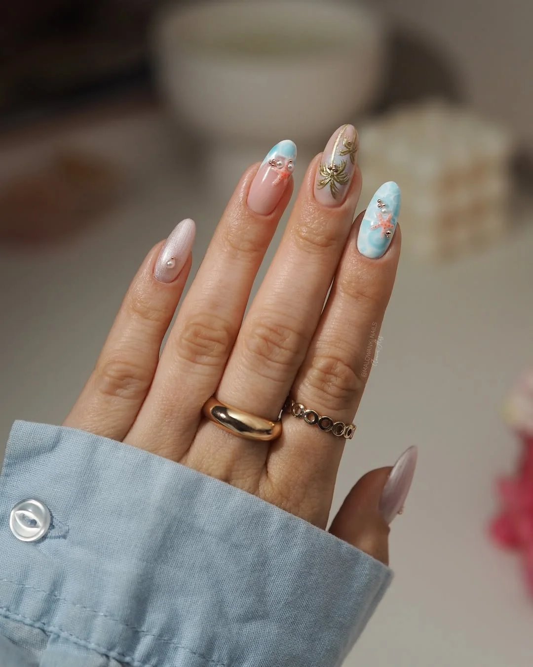 summer beach nails 2026 Pearl Mermaid Beach Nails