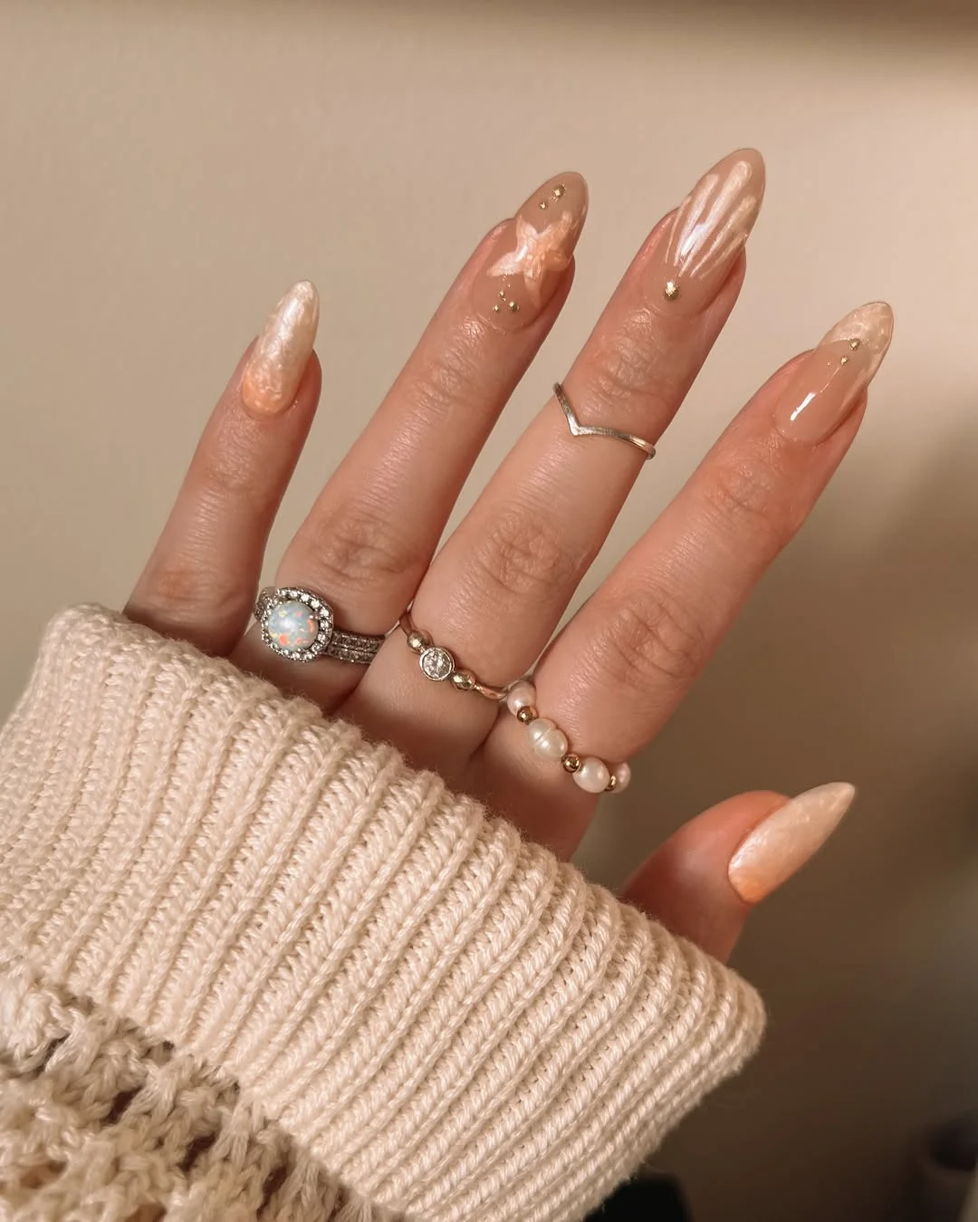 summer beach nails 2026 Milky Pearl Almond Nails