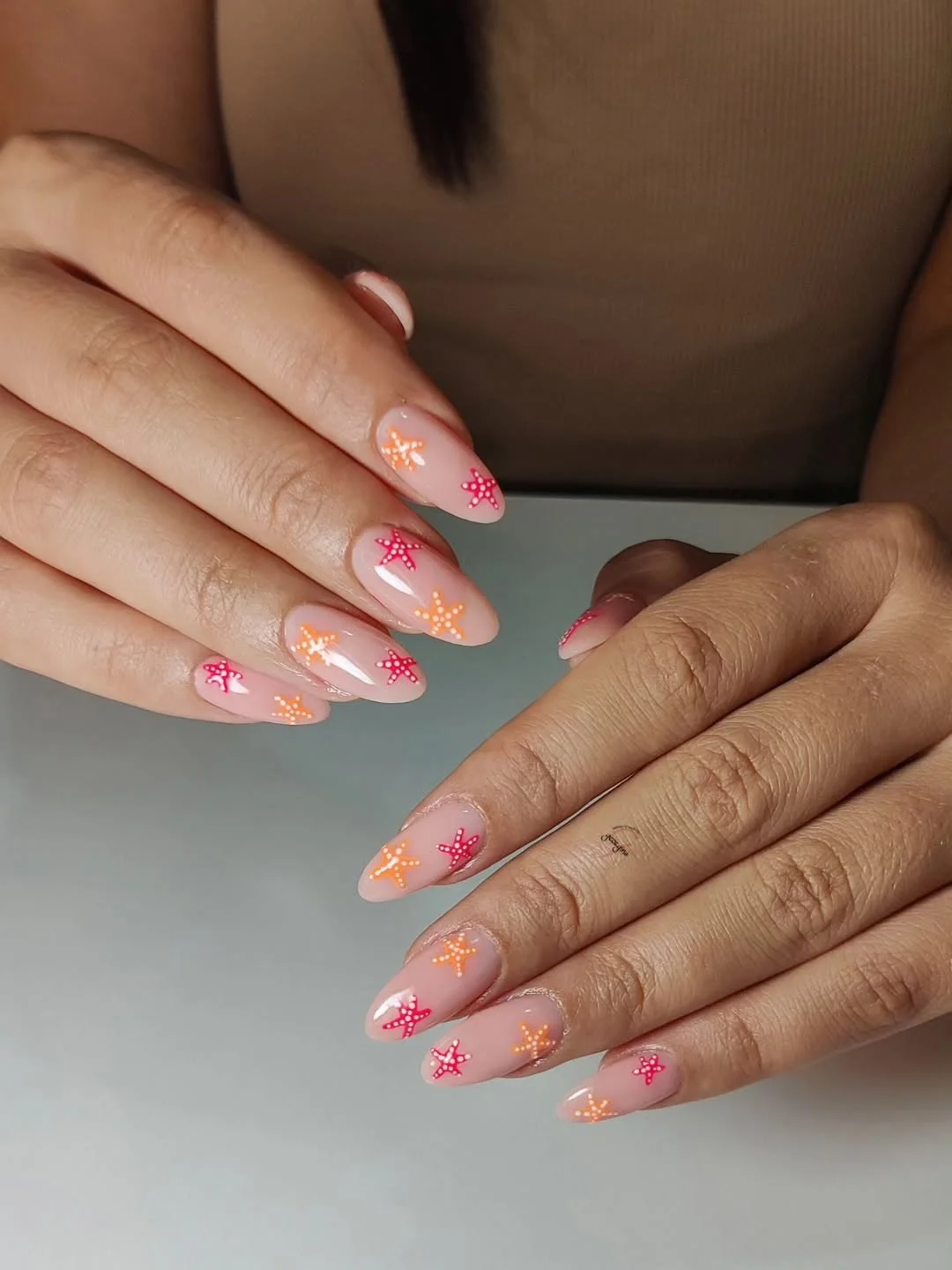summer beach nails 2026 Colorful Starfish Short Almond Nails
