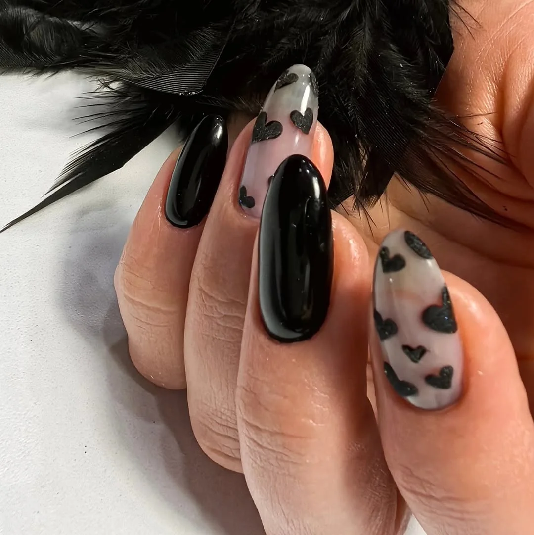 summer dip nails 2026 Black Heart Nails With Glossy Gothic Energy