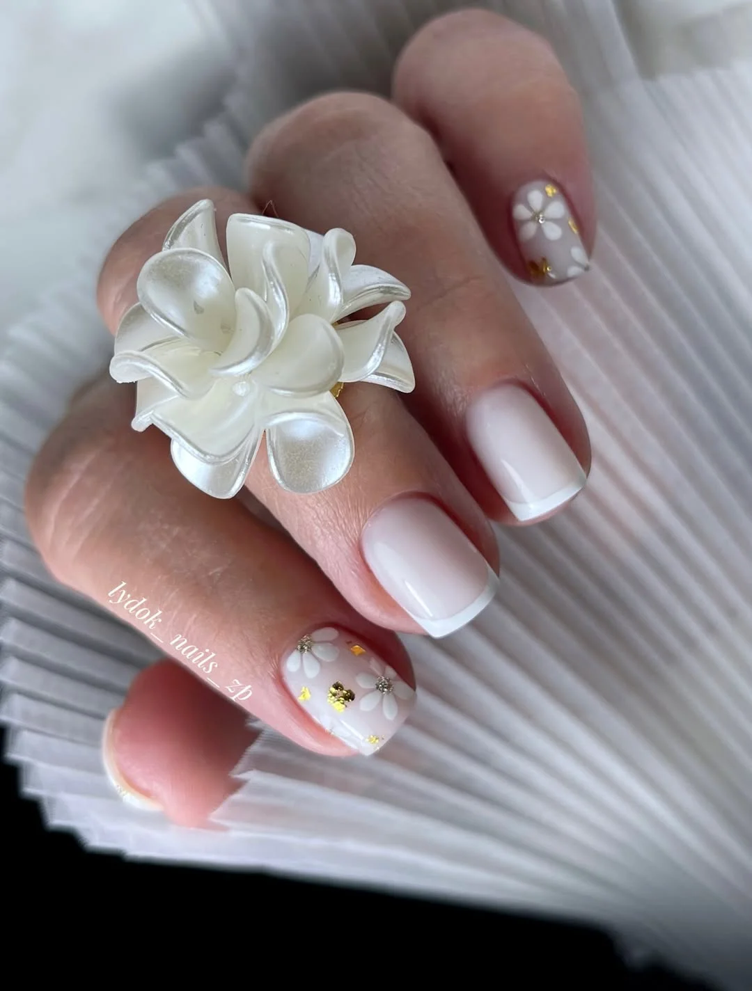 Summer French nails ideas 2026 Short White Floral French Manicure