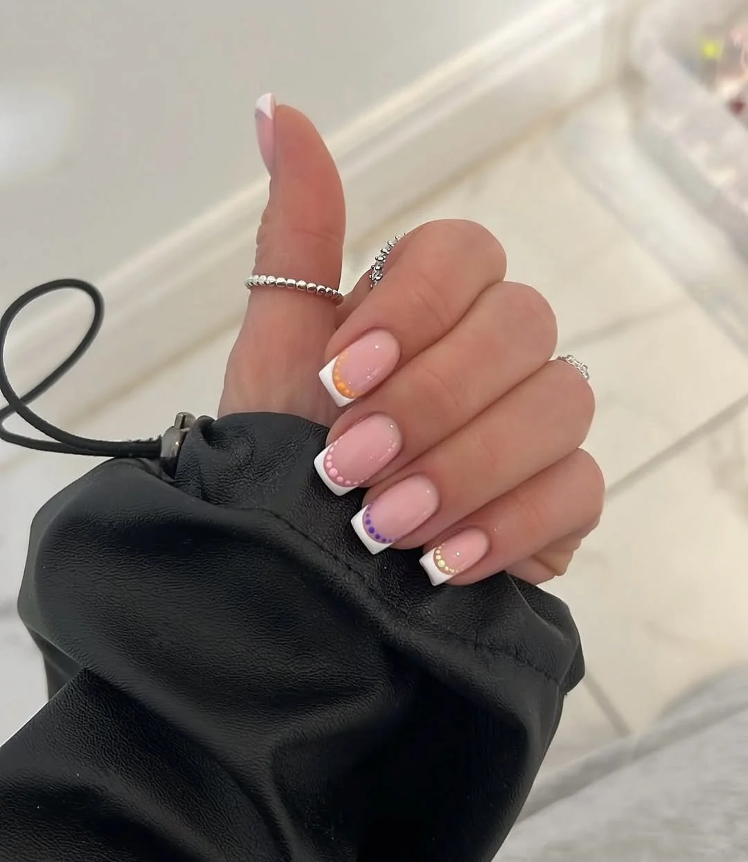Summer French nails ideas 2026 Minimal Square French Nails With Colorful Dots