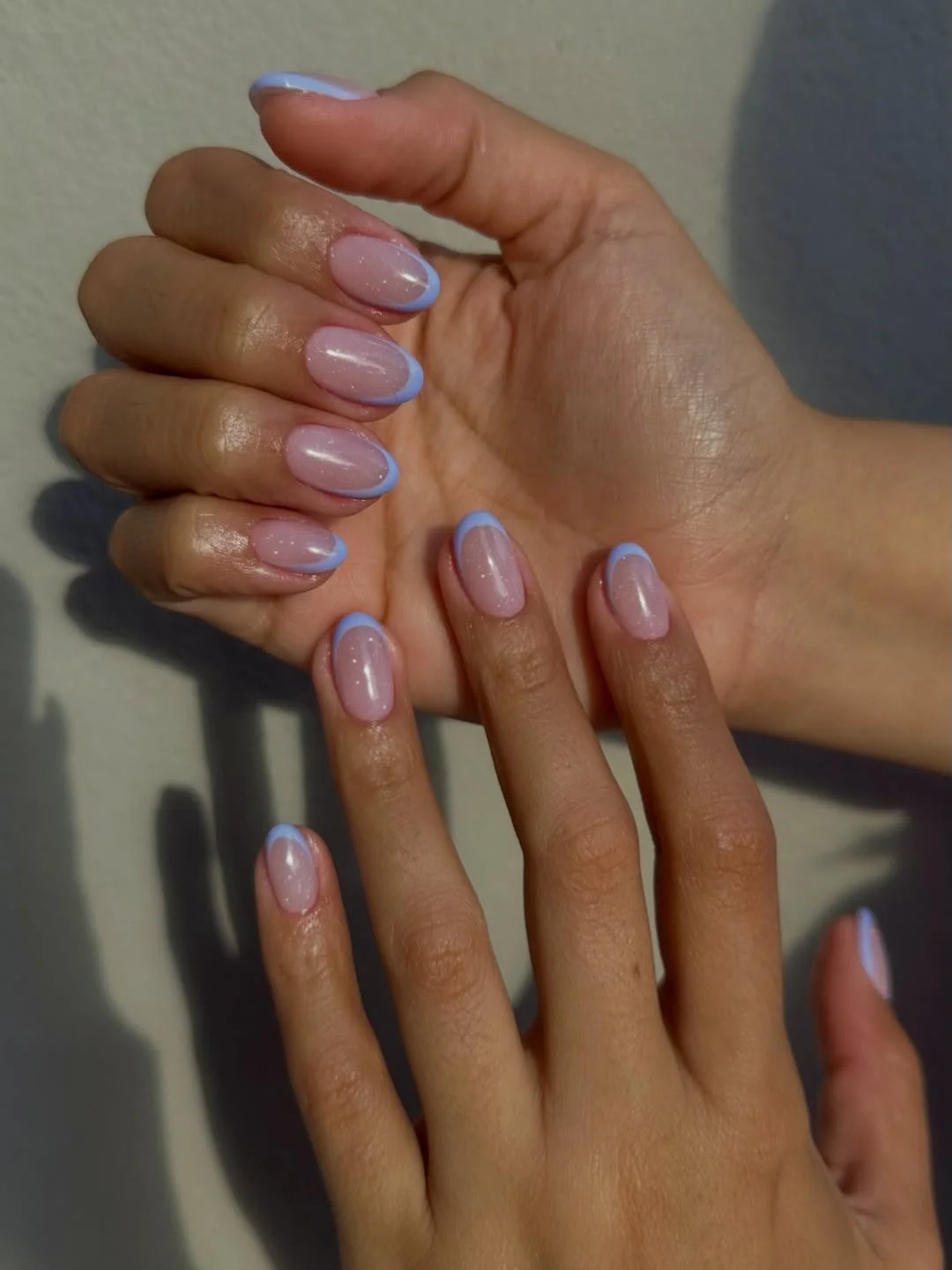 Summer French nails ideas 2026 Soft Blue French Short Nails